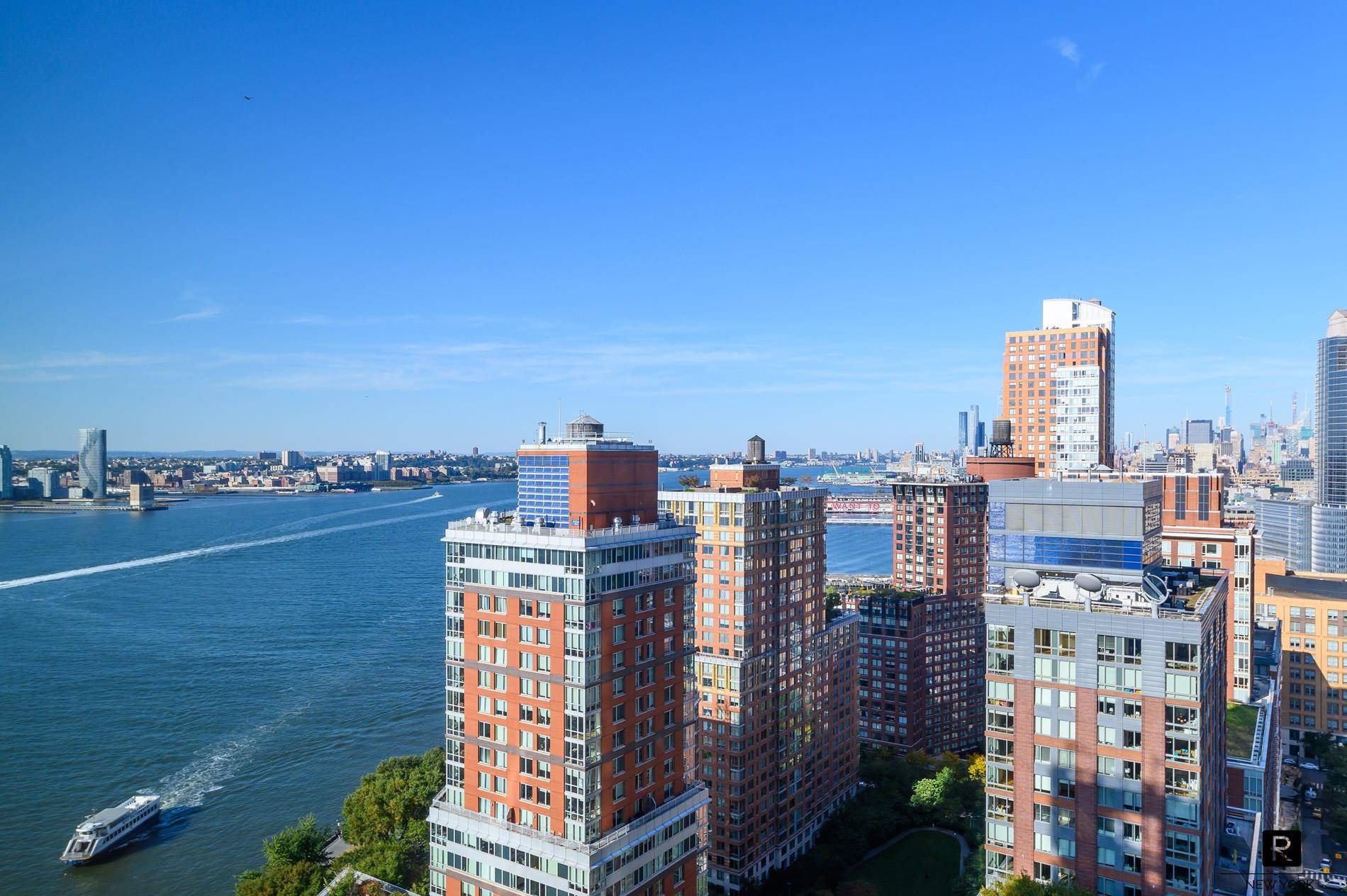 VIEWS, VIEW, VIEWS Expansive high floor four bedroom home with Hudson River and Iconic city views in the Riverhouse, the only LEED Certified Green condominium in North Battery Park West ...