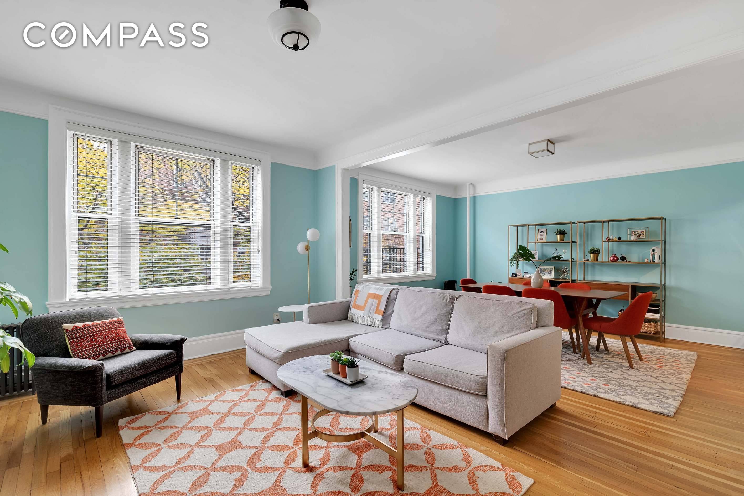 Beautifully renovated, pre war, 5 room co op with 2 bedrooms and a formal dining room now available in historic Jackson Heights.