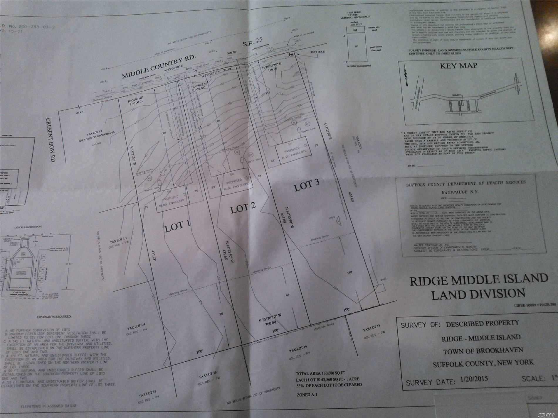 3 acre lot subdivided into 3 one acre lots.