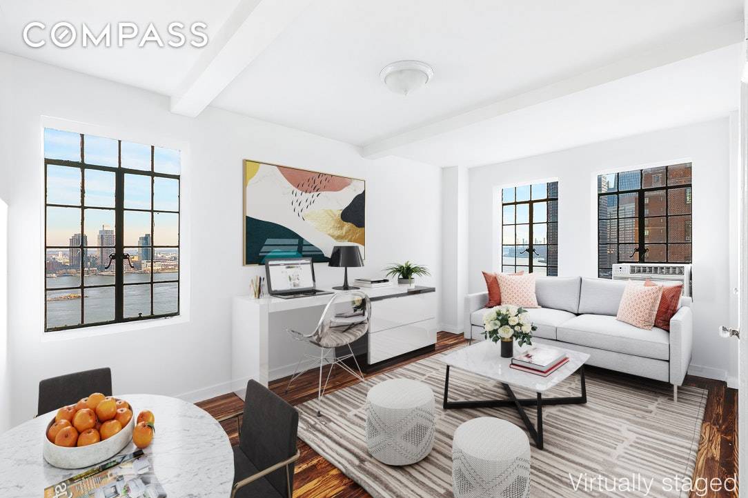 Rarely available, this bright high floor corner studio in Prospect Tower, with East River and Southeastern views is the perfect midtown Manhattan home haven or pied a terre.
