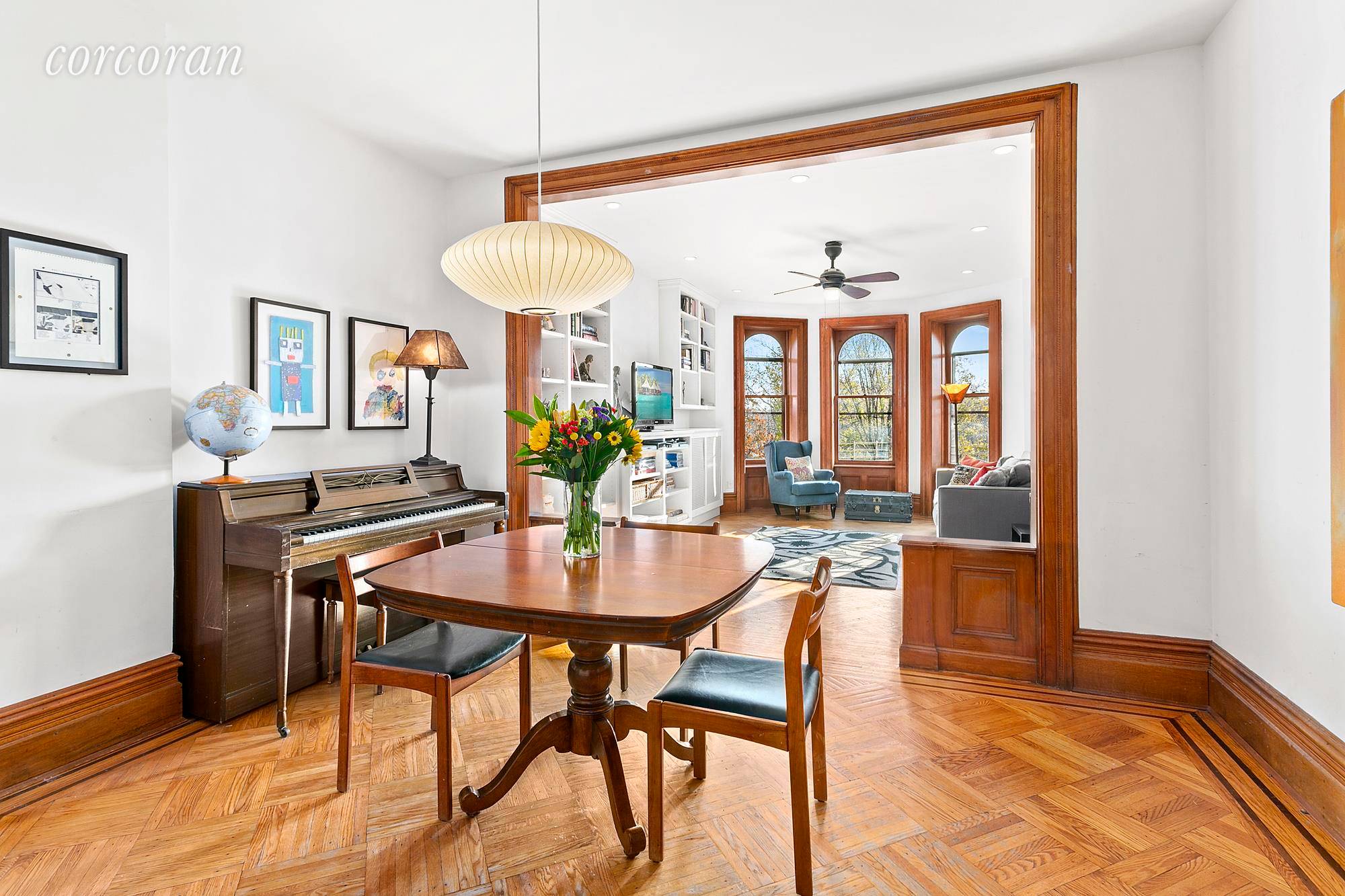 Watch the sun rise over Prospect Park from this rare two bedroom plus den floor through coop on one of Park Slopes most cherished blocks along Prospect Park West.