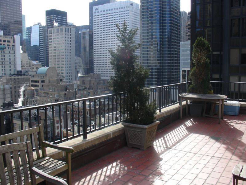 Wrap terrace with city views. Steps from Central Park. Large one bedroom, 1.5 bath with bonus office space/dining room. 