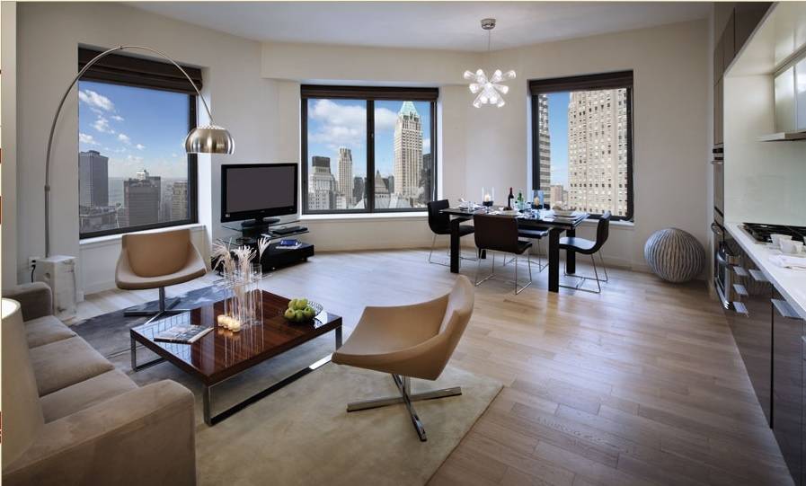 Fully Furnished 2 bedroom 2 bath Loft with Terrace and Panoramic Views in Full Service 5 Star Condo Building in Financial District - $9495 - NO FEE!