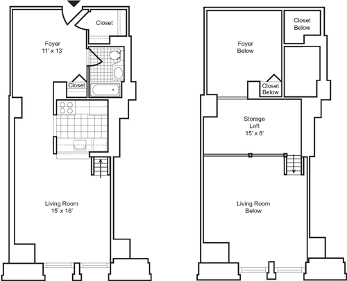 629 S.F. | 58 SqM Conv. 2 Bedroom Loft Style Studio Duplex with Storage Loft | W.I.C. | Entry Loft on each level | E/Exposure | Won't Last | #WallStreet #FiDi #Broadway #FinancialDistrict