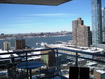 Midtown West 2 Bedroom 2 Bathroom Apartment with Balcony, Dining Area, Pass through Kitchen with Center Island, Full Service Luxury Building, River Views, Pool, No Fee