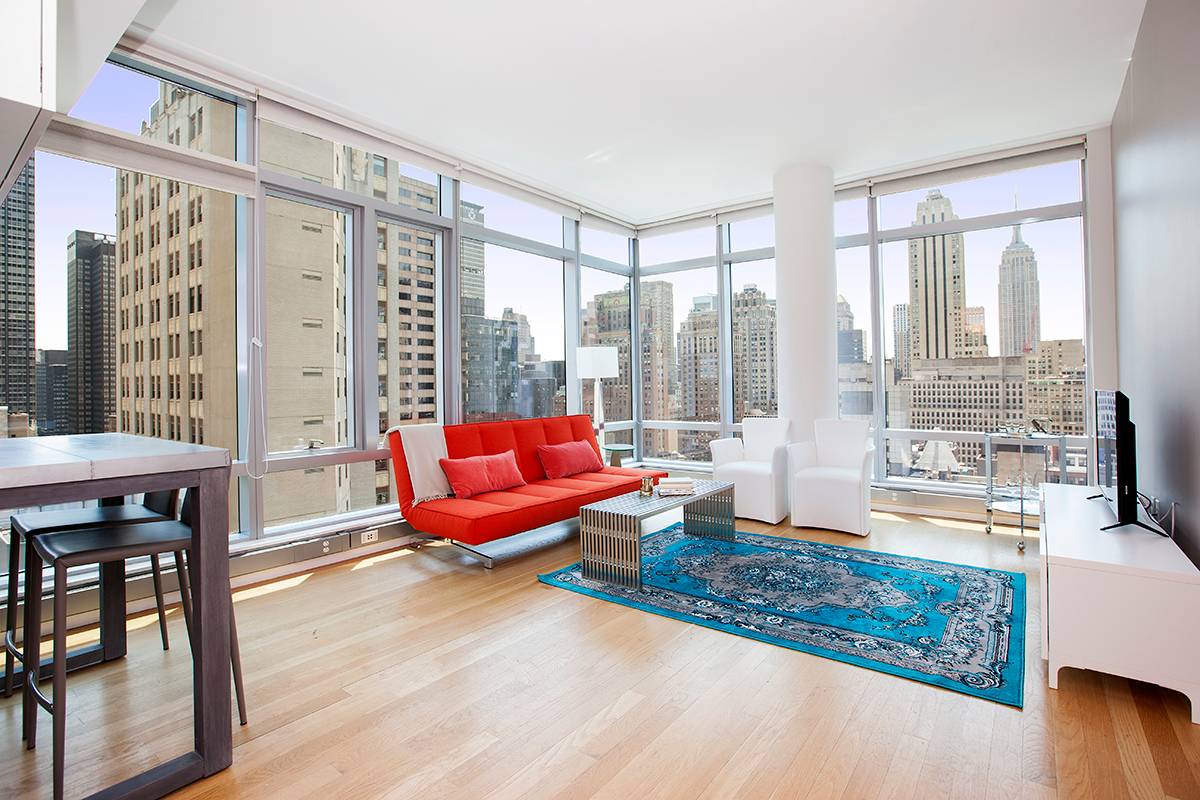 SHORT TERM OR LONG TERM ULTRA CHIC ONE BEDROOM at THE CENTRIA 18 WEST 48TH STREET FULL SERVICE CONDOMINIMUM with ENDLESS VIEWS
