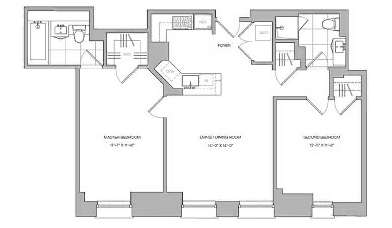 NO FEE  1223 Sq Ft 2 Bed + 2 Bath High floor plus Rood Deck. Fast approval
