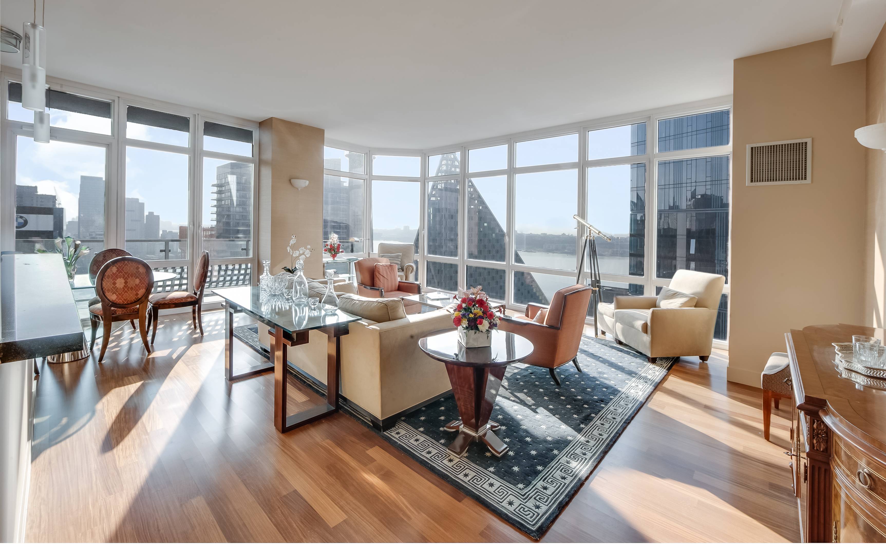 Upper West Side,Luxury Full Service Condominium,   Immaculate Residence 10 West End Avenue, 30-C, Horizon Collection. Magnificent, 3BD/2.5BA Contemporary Corner Residence with Multiple Exposures and Beautiful NYC Skyline and River Views