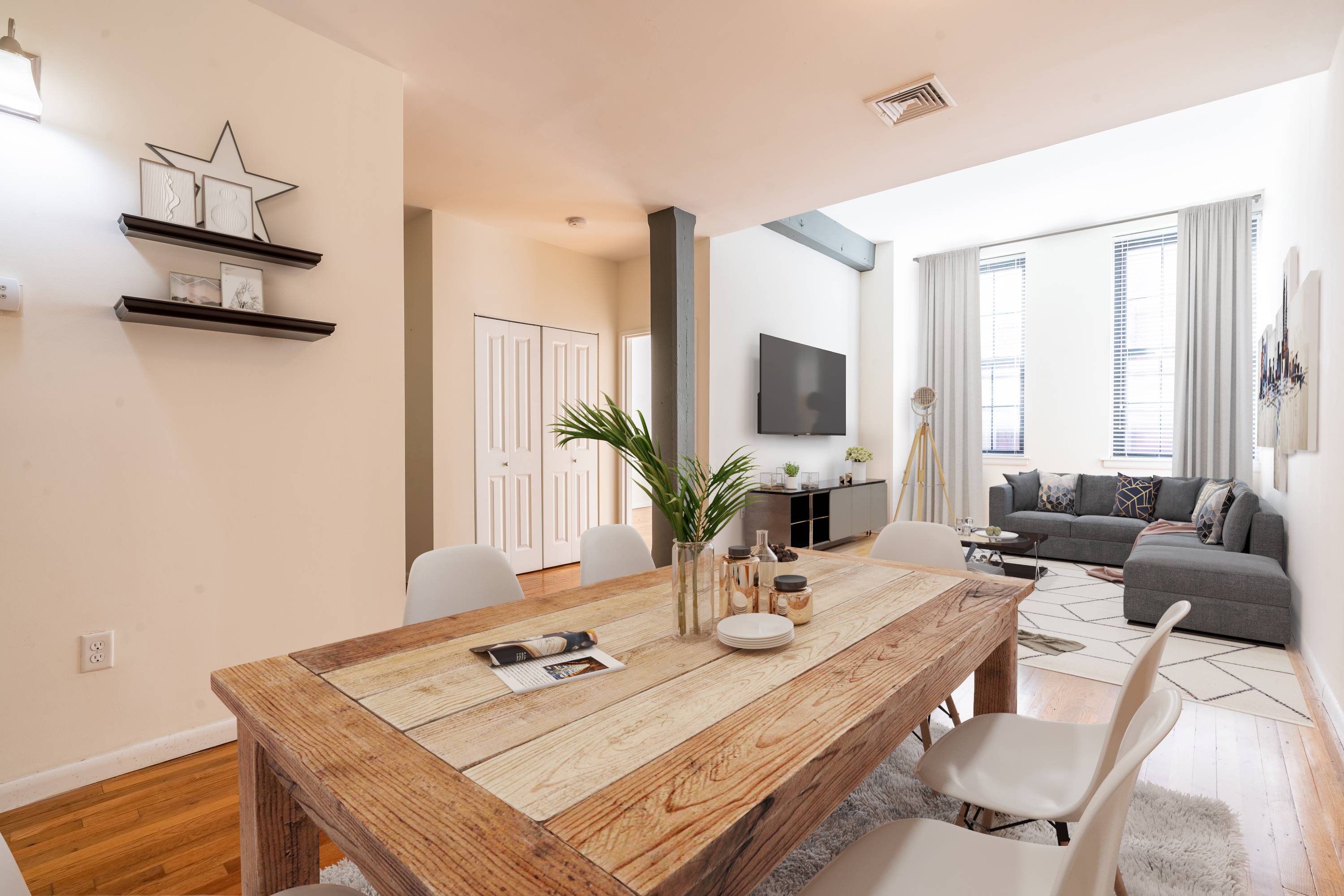 Stunning Open 1BR Apartment located at the Grand Adams Apartments in Downtown Hoboken NJ!  Soho-Style Lofts located in the heart of Downtown Hoboken! Studio - 3 Bedroom Homes! No Broker Fees.
