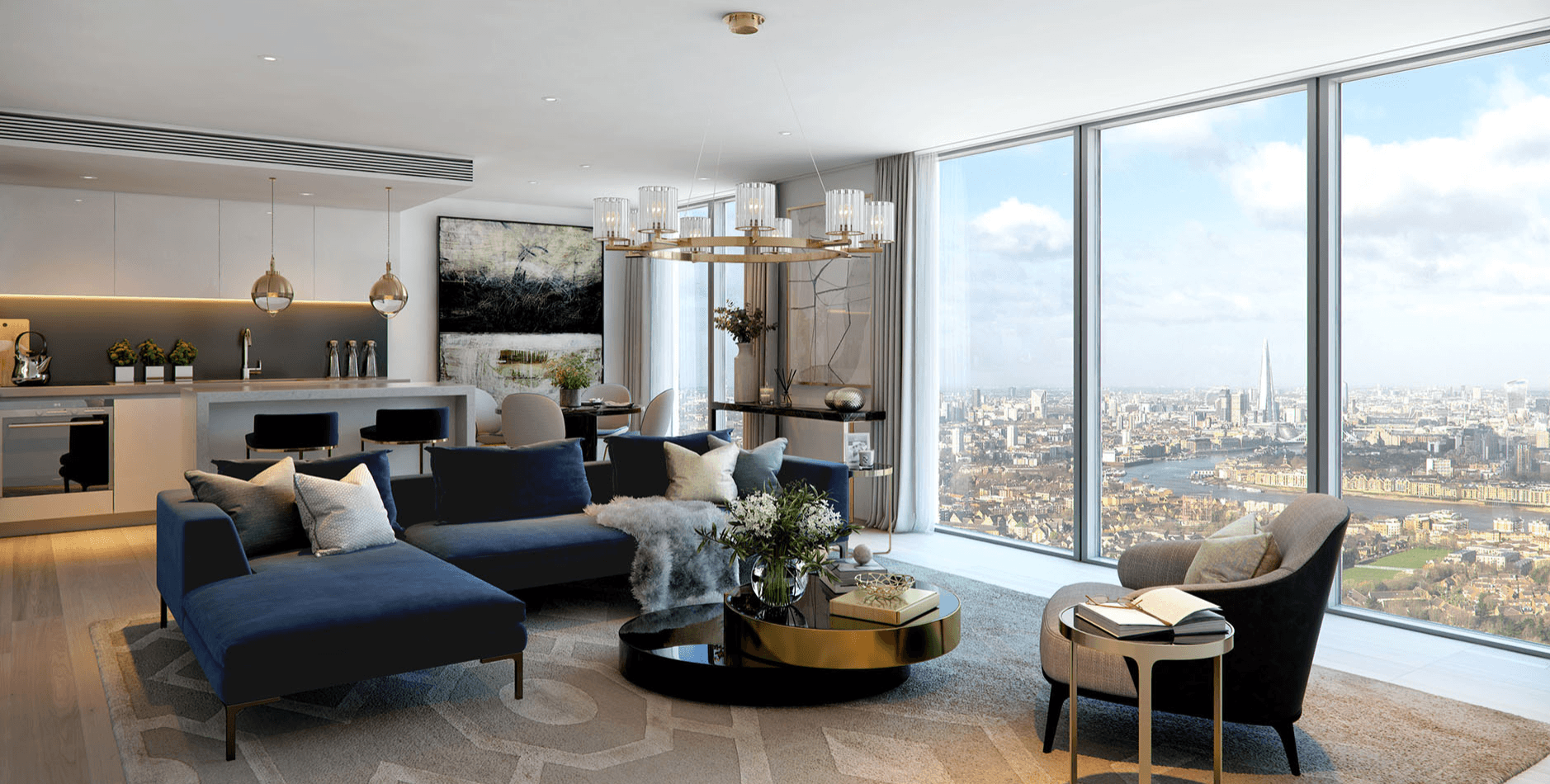 Spectacular residents only roof terrace at level 75 offers unparalleled panoramic views across London. Apartment includes a Winter Garden with Astonishing Views.