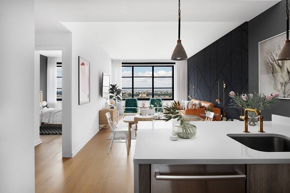 Hudson Yards Boutique Hotel-Inspired 2BD/2BA with Western Hudson River Views, Oversized Steel-Encased Windows, Tons of Light, W/D, No Fee