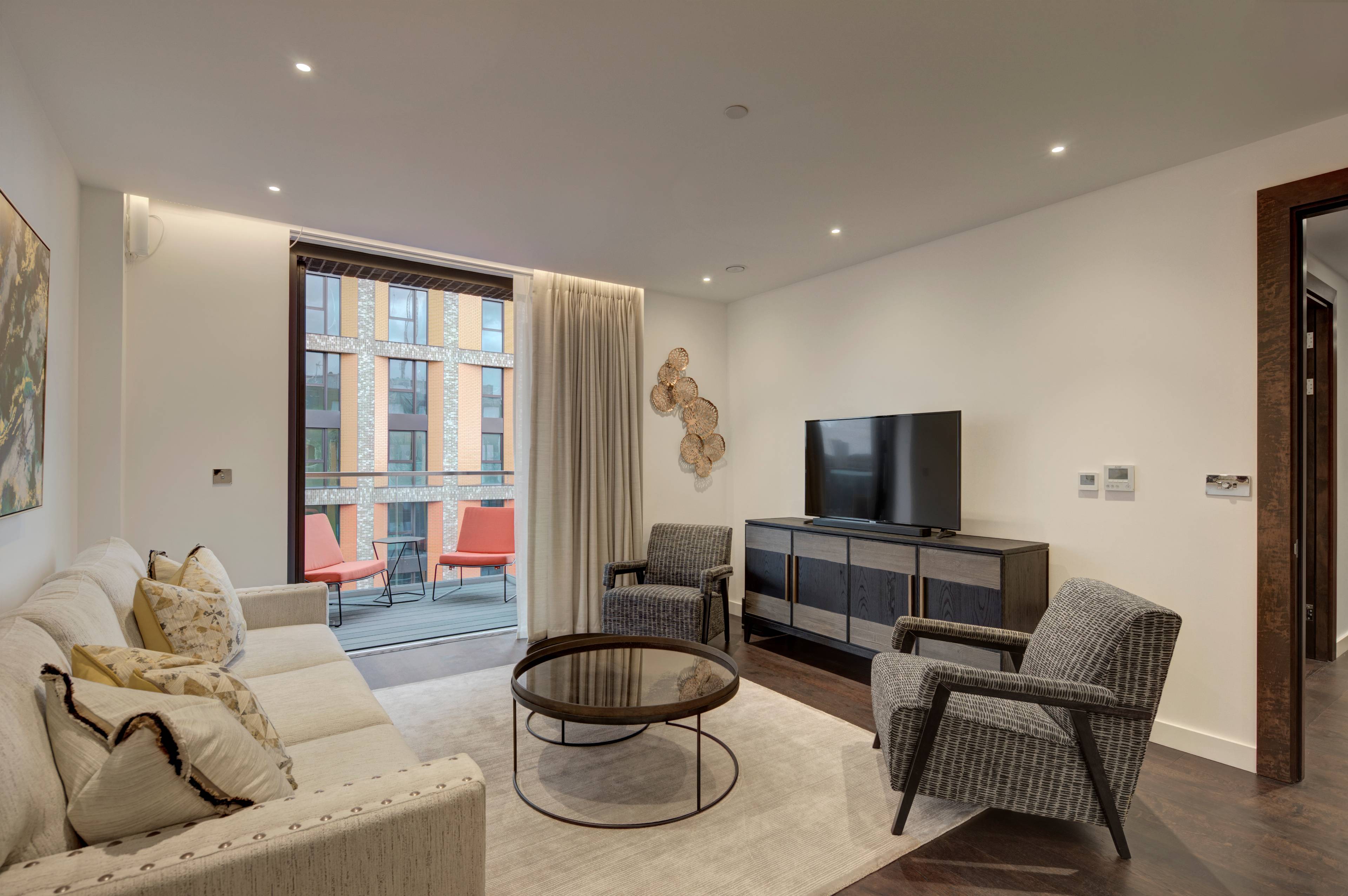 An impressive interior designed 1,123 Sq Ft three double-bedroom, two-bathroom air conditioned apartment located in Thornes House forming part of The Residence Collection in Nine Elms on London’s iconic South Bank.