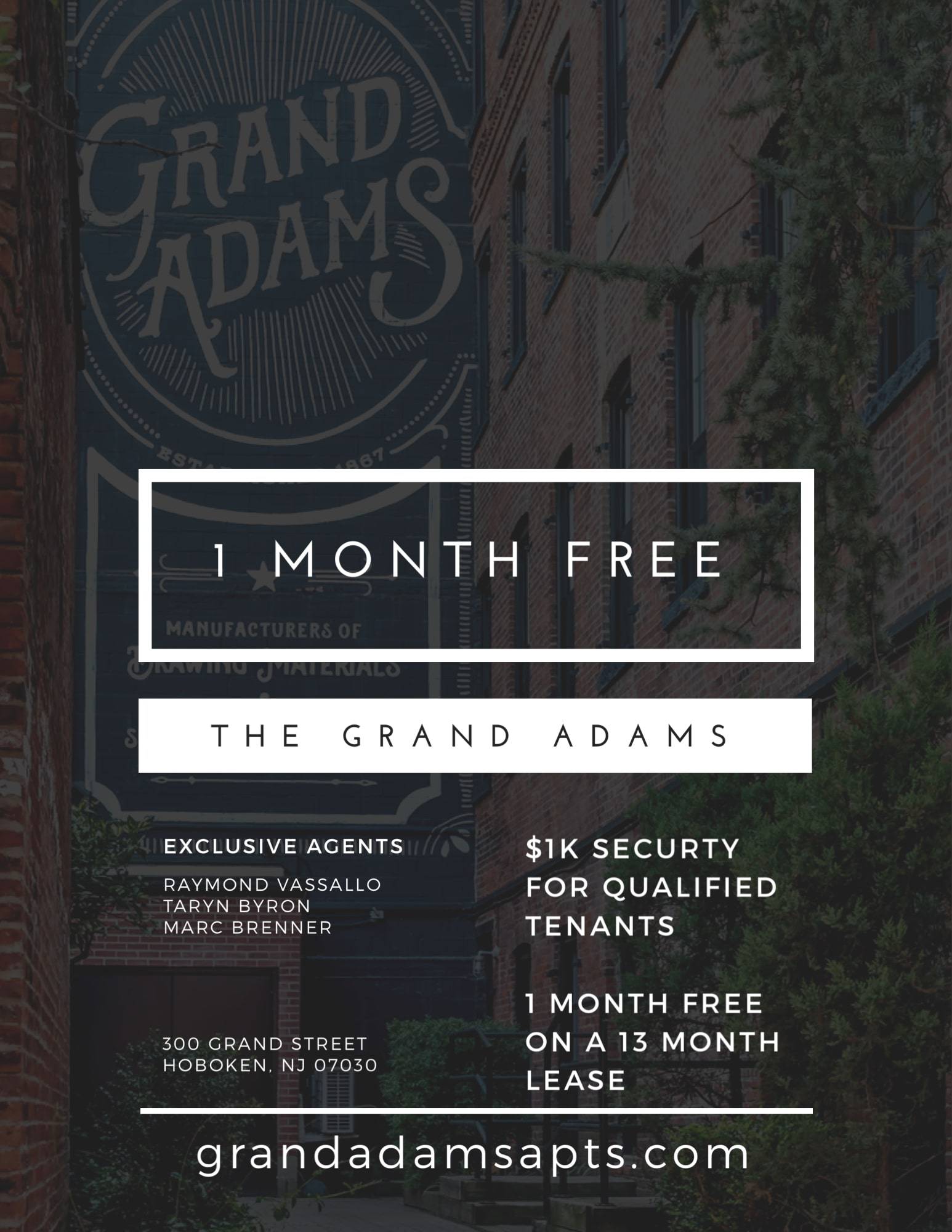 Stunning Spacious Garden Apartment at the Grand Adams!  Laundry In Unit! No Broker Fees!