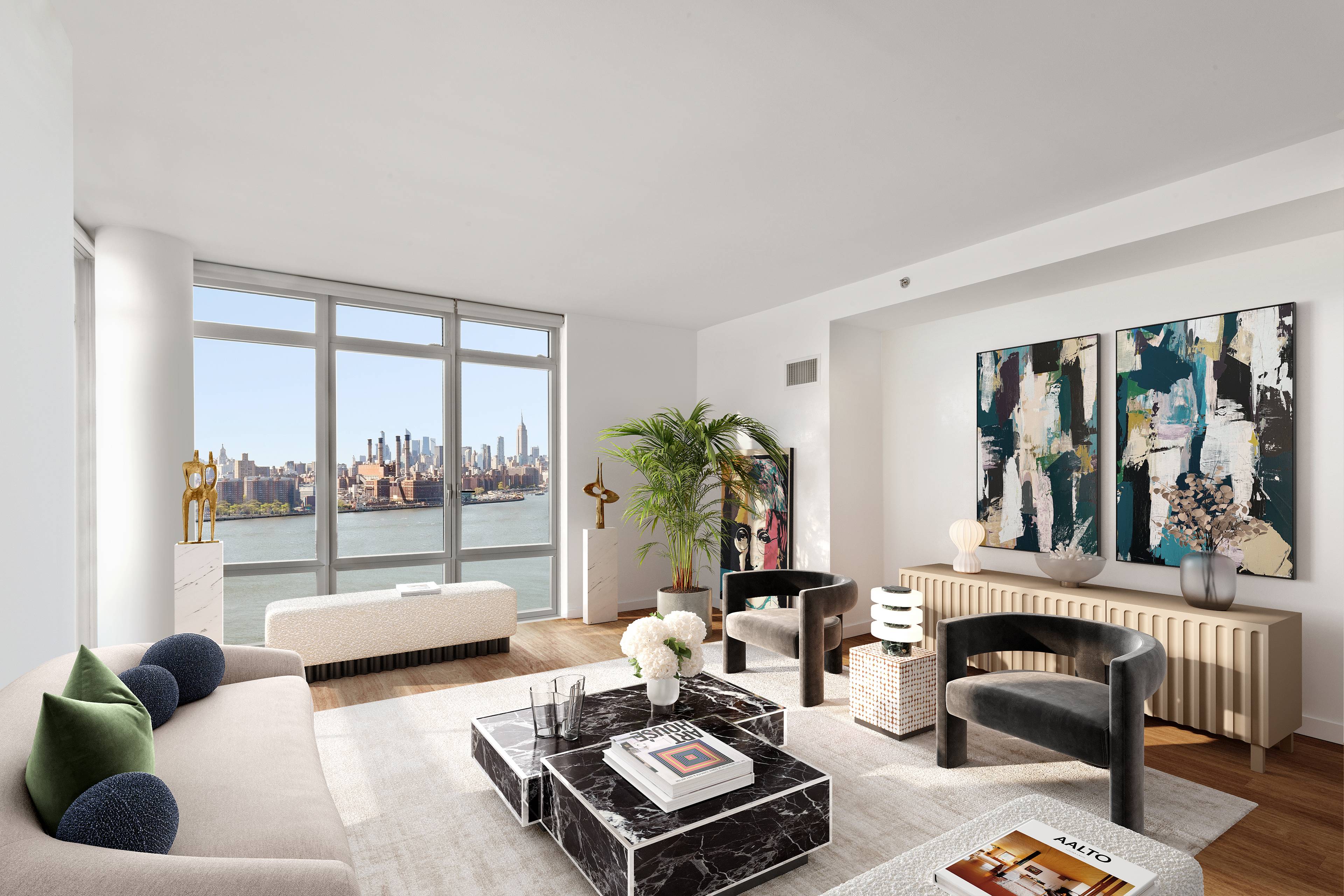 STUNNING 2 BEDS 2 BATHS + HOME OFFICE  WITH ICONIC MANHATTAN AND RIVER VIEW - WILLIAMSBURG WATERFRONT