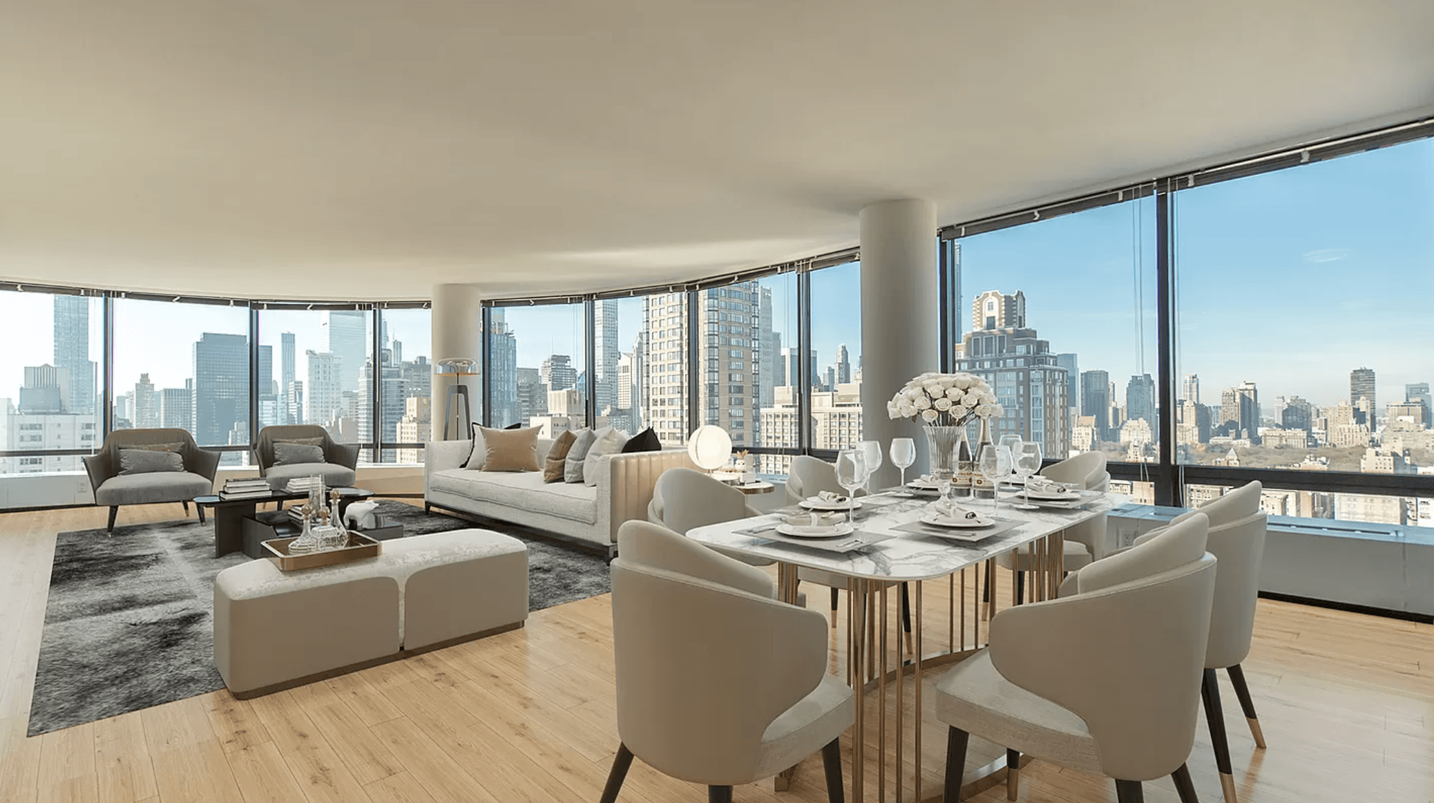 Vistas of Central Park & Midtown skyline unit, 1,550 Sq Ft, two-bed & two bath with a XL living room!