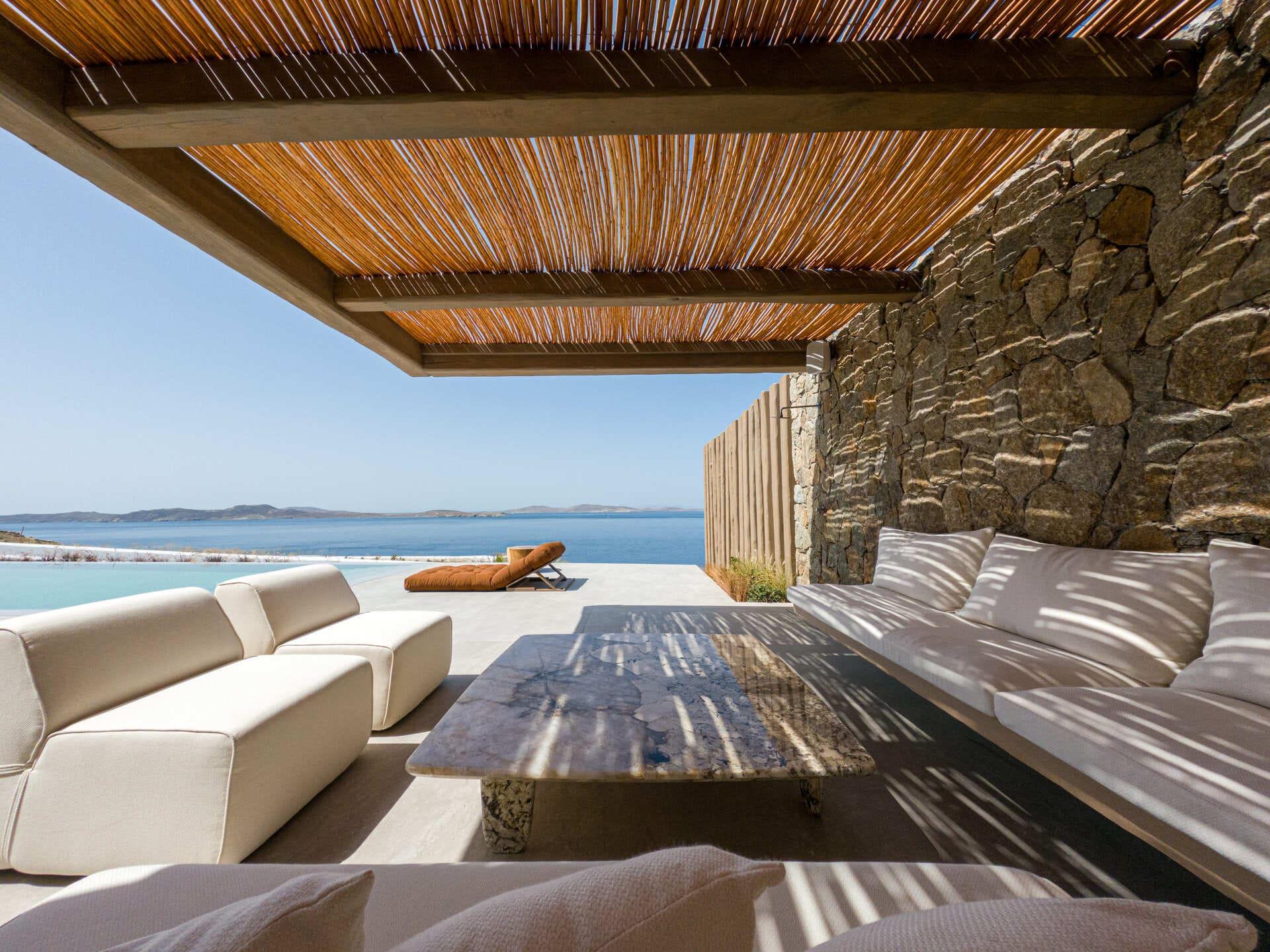 Villa Lithos to rent in Mykonos - Outdoor Lounge & Swimming Pool Area