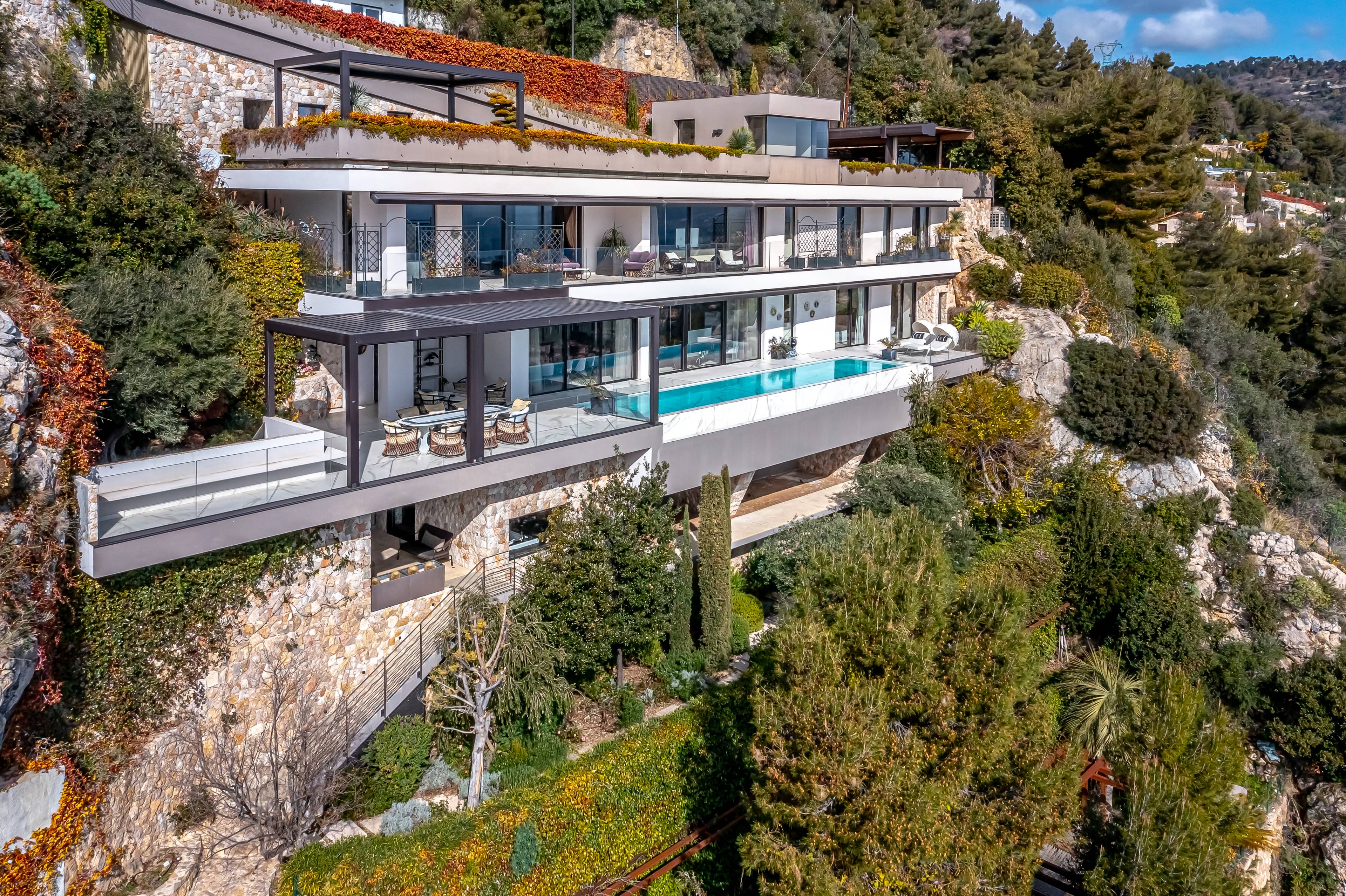 Contemporary living on the French Riviera with panoramic sea views just outside Monaco that is conveniently served by a helipad.
