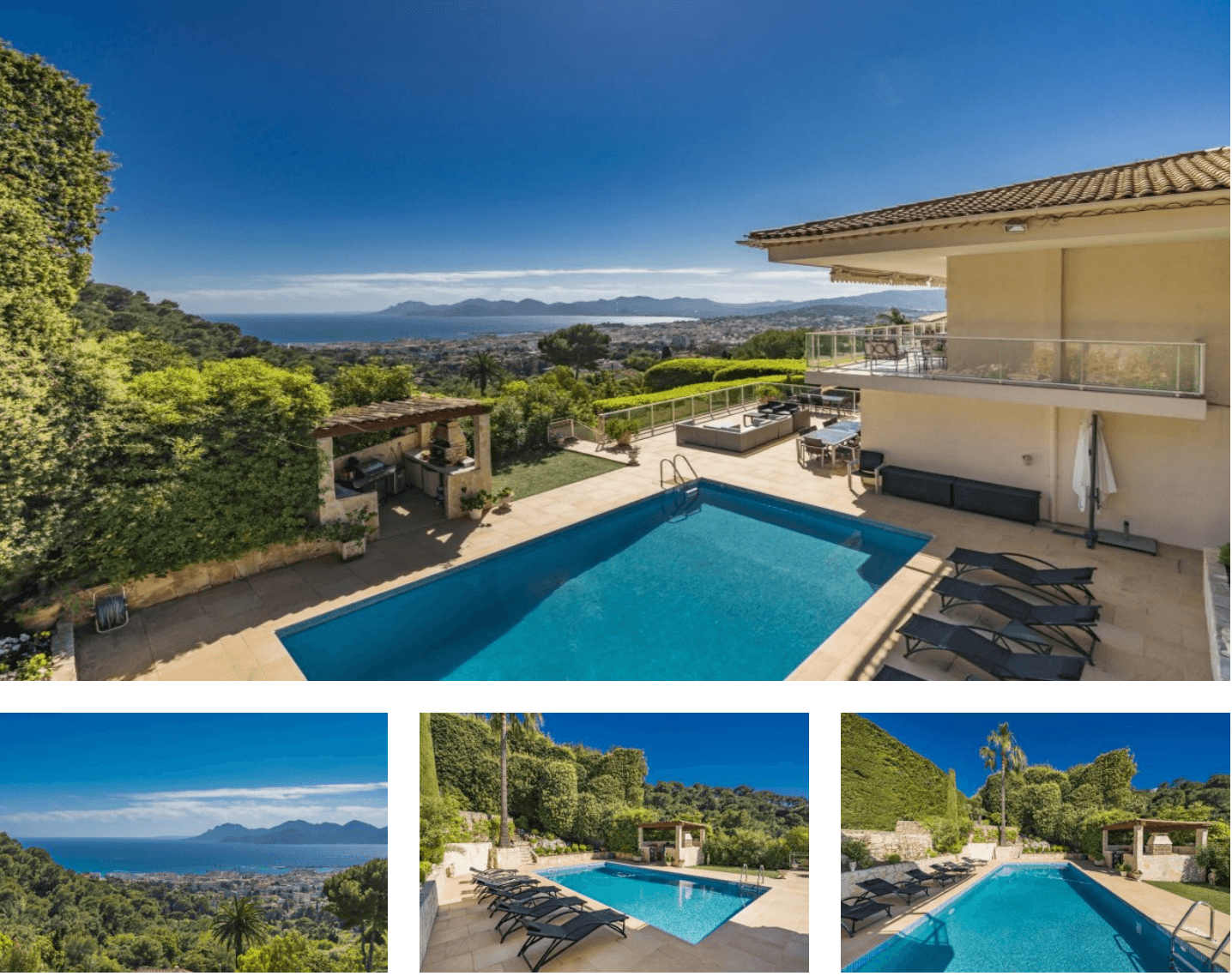 Villa with swimming pool and panoramic sea view in Cannes Californie.