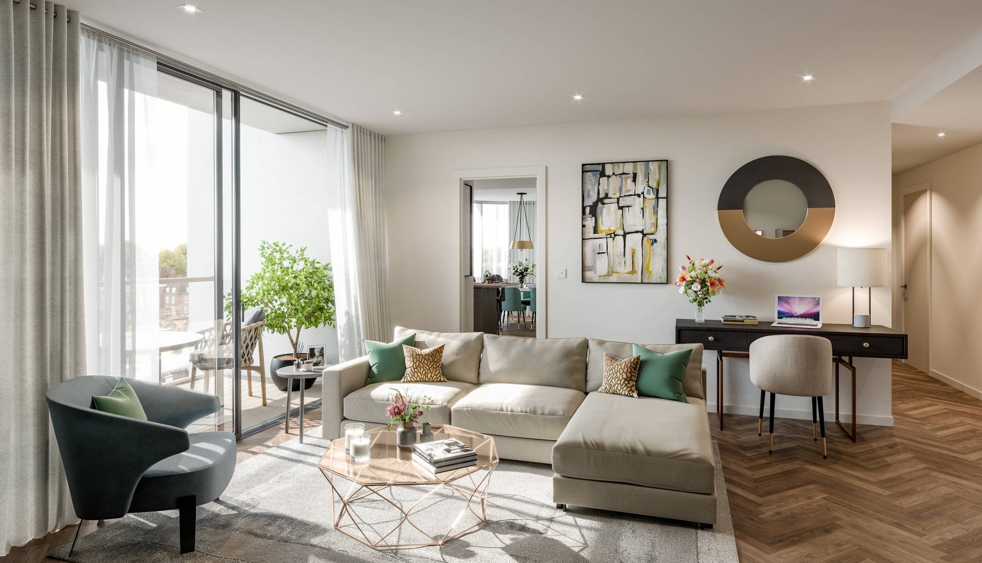 Three bed and three bath residence at King’s Road Park development forming a stylish collection of apartments set within six acres of beautiful landscaping including a public park, square and residents’ garden.