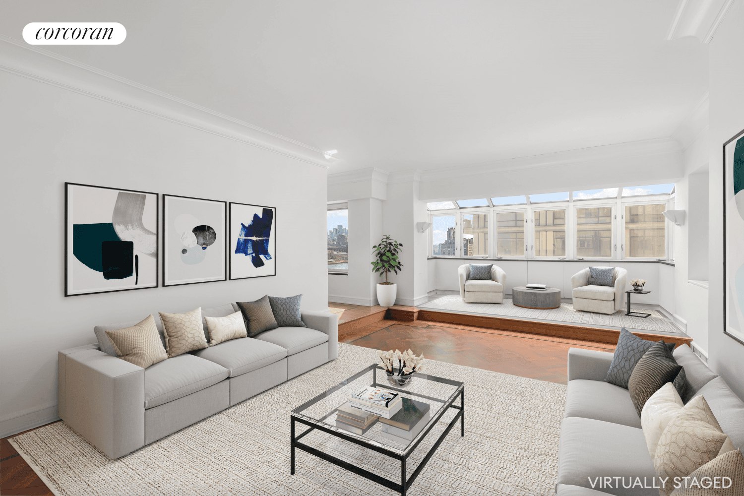 Enter this residence and experience the extraordinary river and city views from all four exposures through huge panoramic tilt and turn windows.