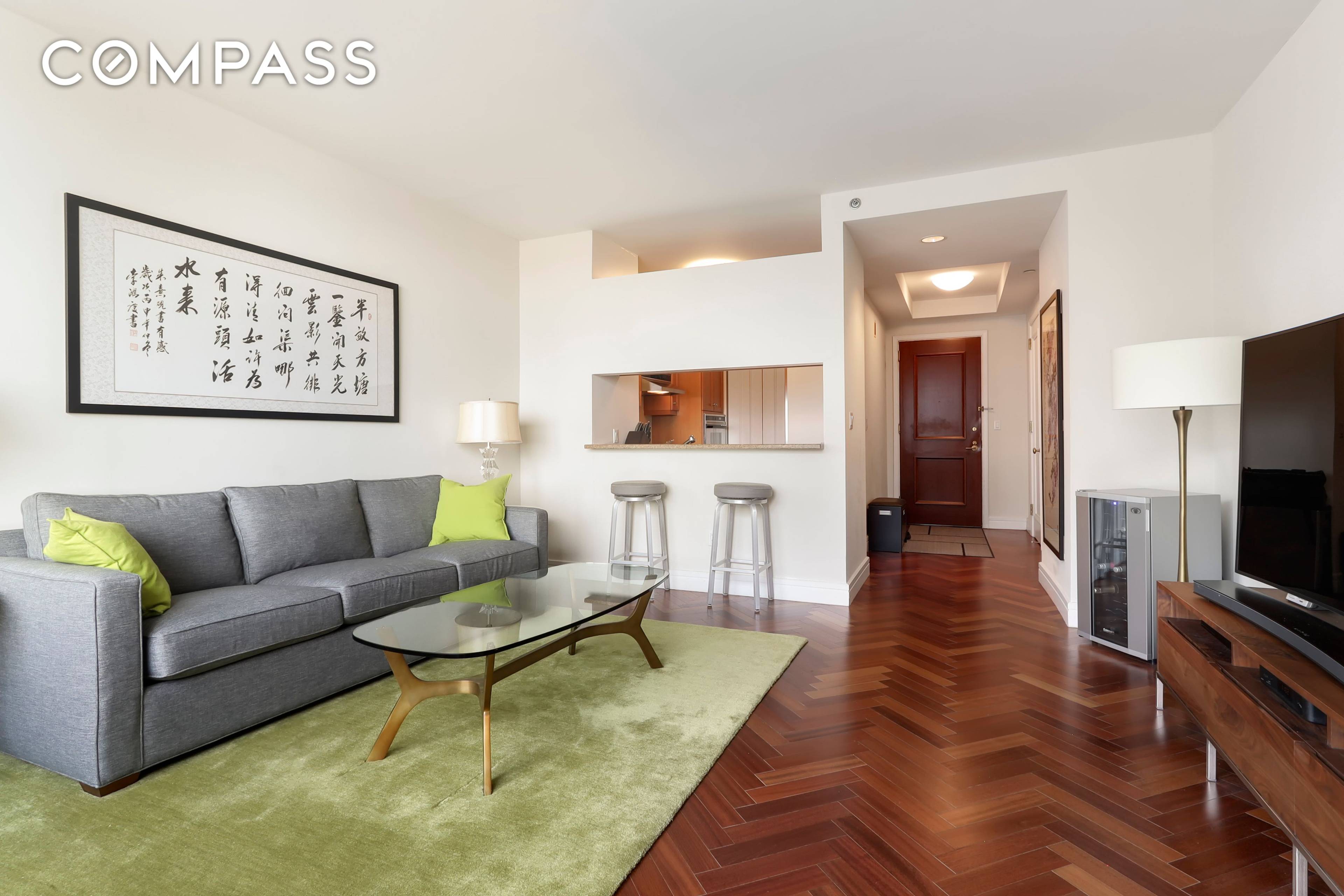 Beautiful views of the Hudson River abound from this elegant and large 1 bedroom and 1.