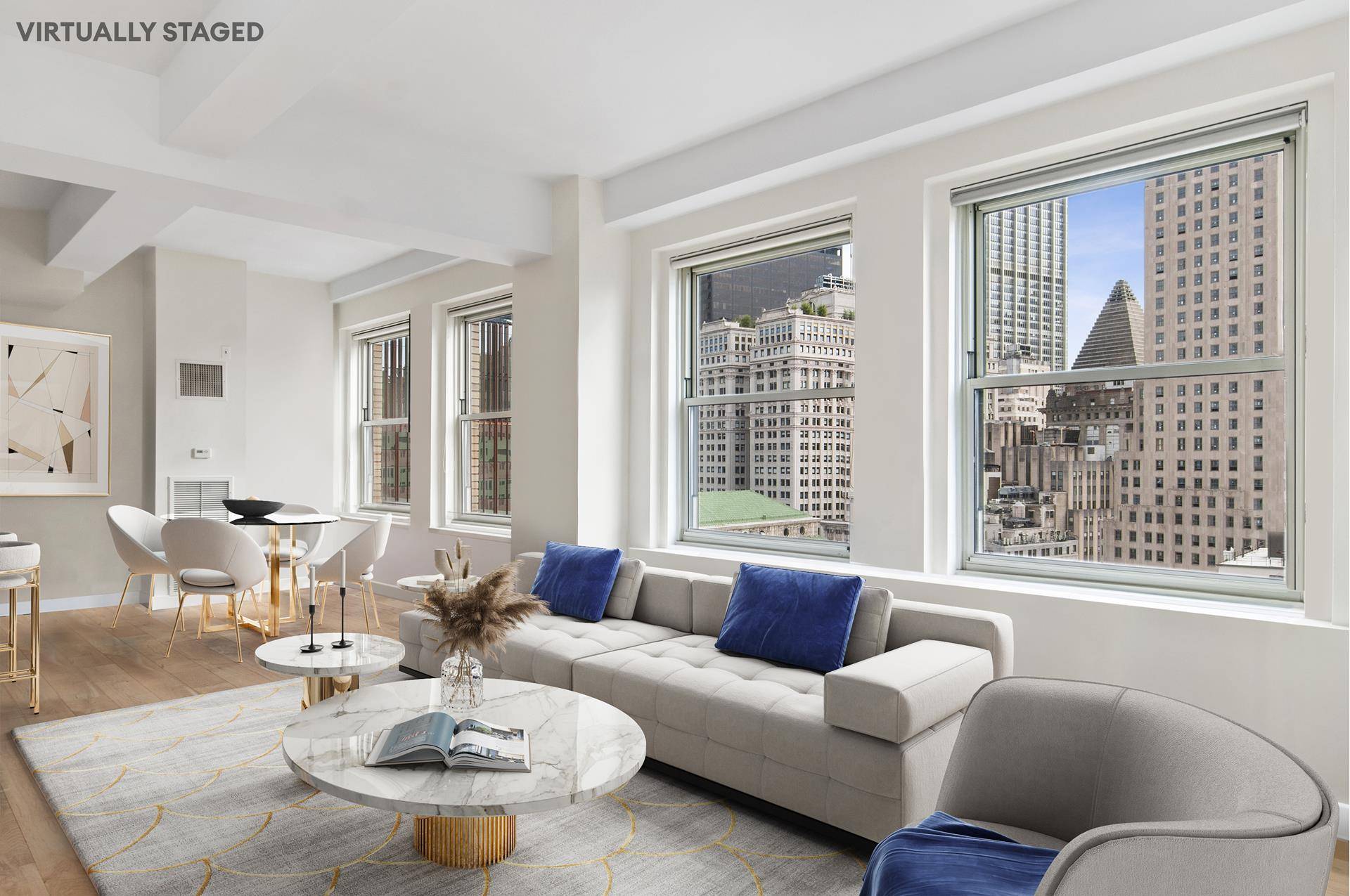 This one of a kind, fully renovated, high floor one bedroom has been converted to an open loft with unobstructed views of the New York Harbor.