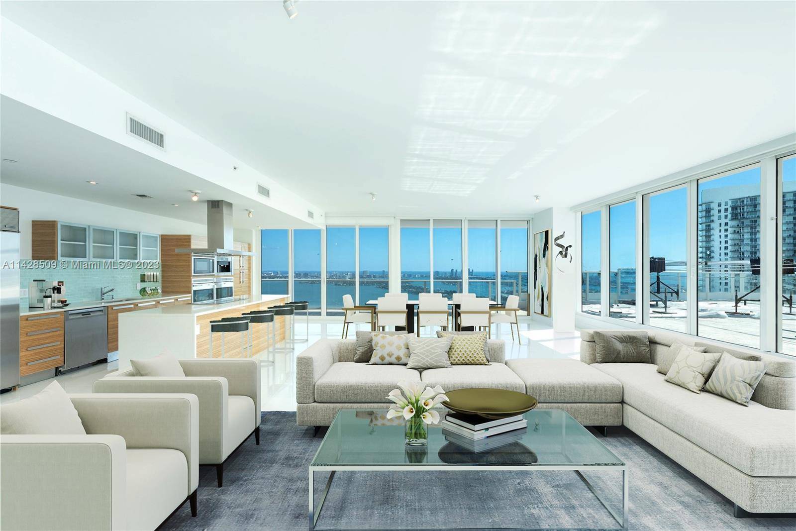 Rarely available, modern Penthouse in Paramount Bay Edgewater, with a private, 2, 000 sf terrace offering incredible views of Biscayne Bay, Downtown Miami skyline, and western sunset views.
