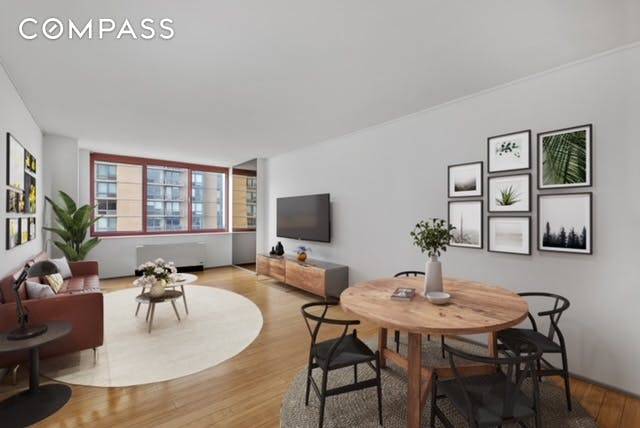 Enjoy gracious living in this exquisite spacious one bedroom residence featuring a panorama of the Manhattan and Queens skylines.