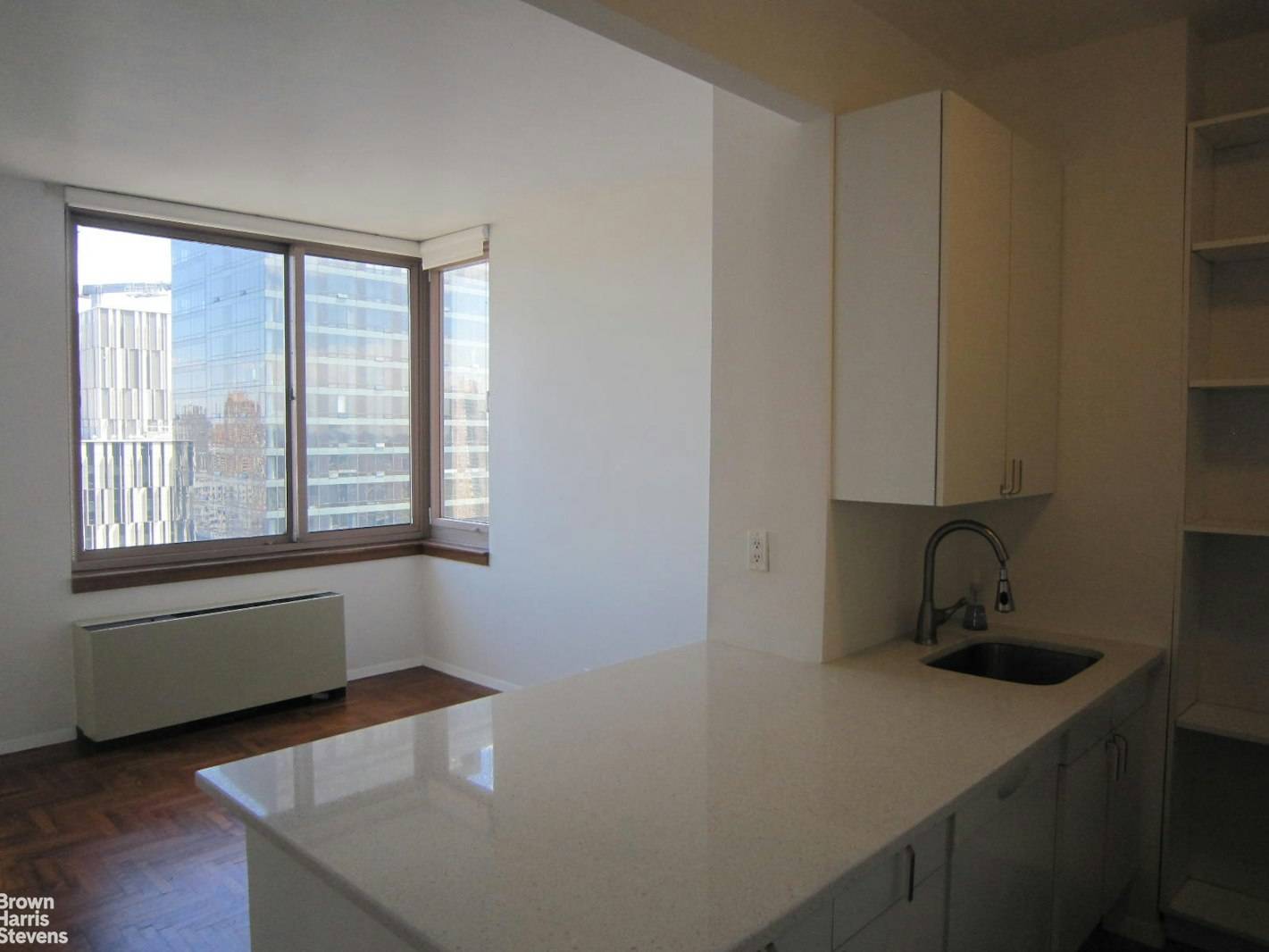 No Fee ! Live large in this cozy, sun filled 1 bedroom on the 42nd floor of the Belaire condominium with spectacular panoramic city and river views !