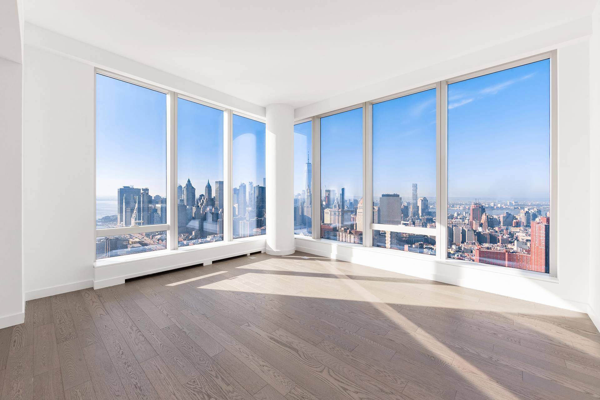 This exceptional property, situated near the top of One Manhattan Square, offers an aspect unlike any other.