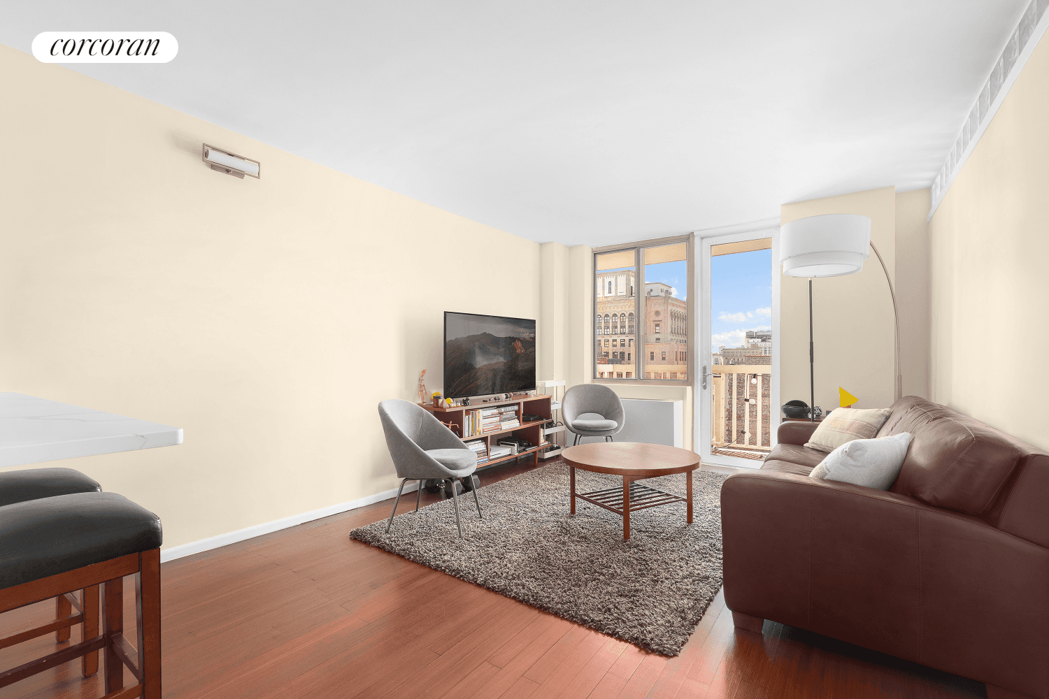 Located at 50 Lexington Avenue, this elegant high floor south facing 1 bed, 1 bath home within a full service building, features a private balcony for serene outdoor moments.