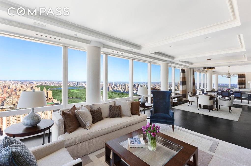 There are more than 120 feet of wonderful Central Park views from this gracefully combined 6 bedroom apartment at 80 Columbus Circle, The Residences at The Mandarin Oriental Hotel.