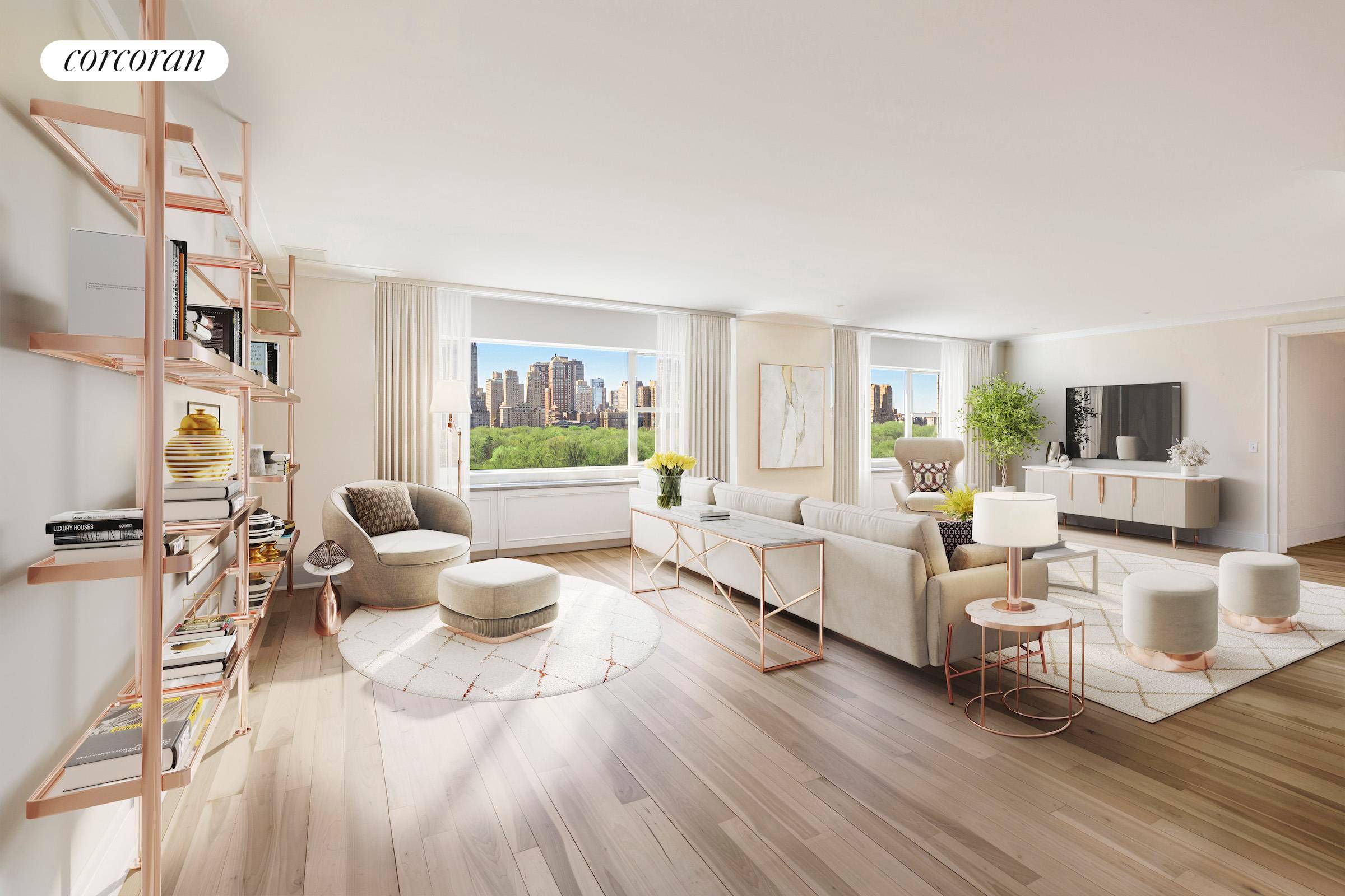 The entire length of this apartment offers iconic views of Central Park, including The Pond, Hallett Nature Sanctuary and Wollman Skating Rink in the foreground, framed by the stunning skyline ...