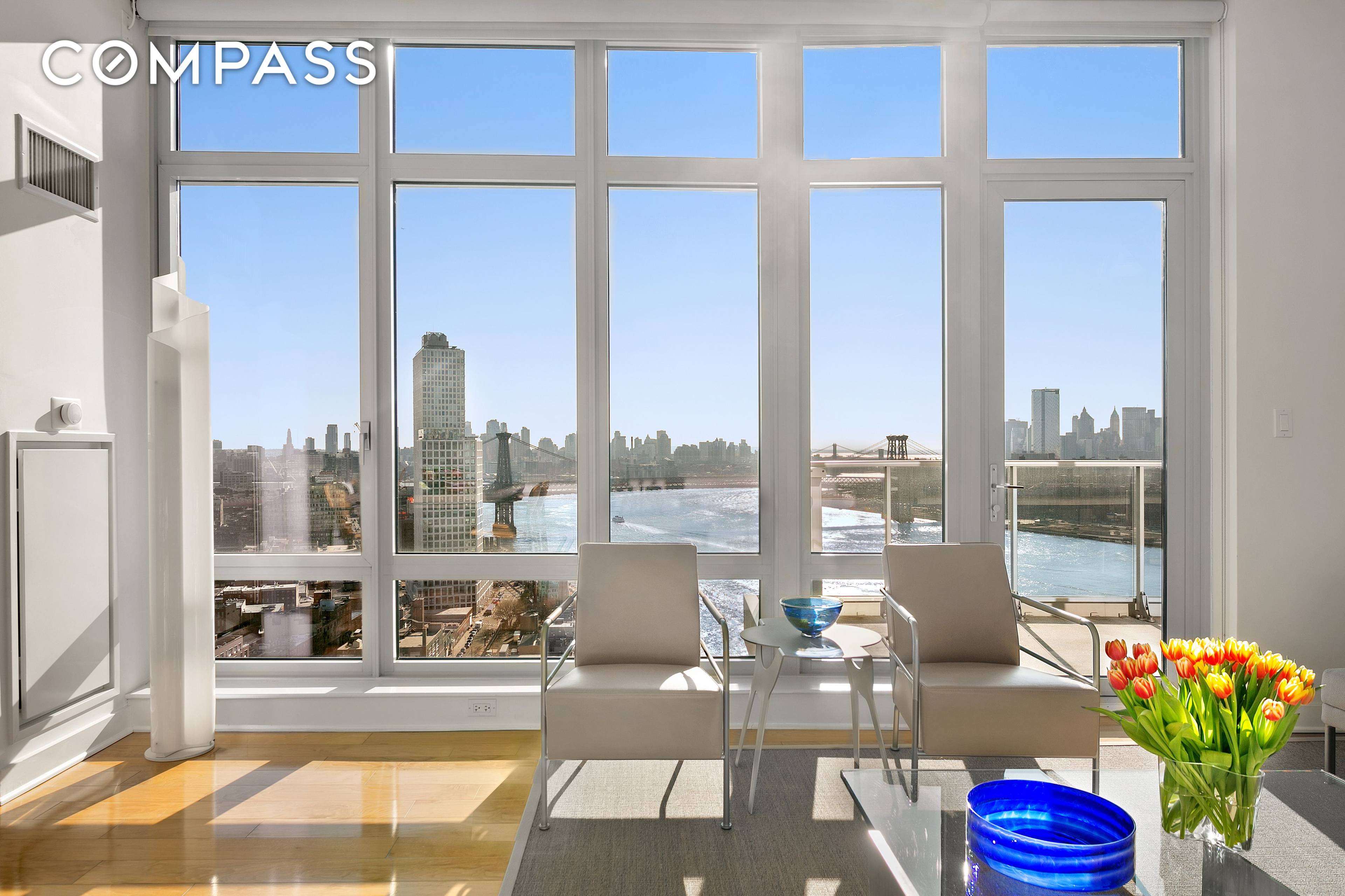 Turnkey masterpiece ! Perched on the 30th and 31st floors of 2 Northside Piers, this penthouse boasts spectacular views of the Manhattan cityscape, and East River bridges.