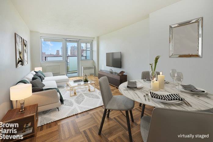 Rare opportunity to purchase a spacious one bedroom home with sweeping views of Brooklyn and Manhattan from your own private balcony and bedroom.