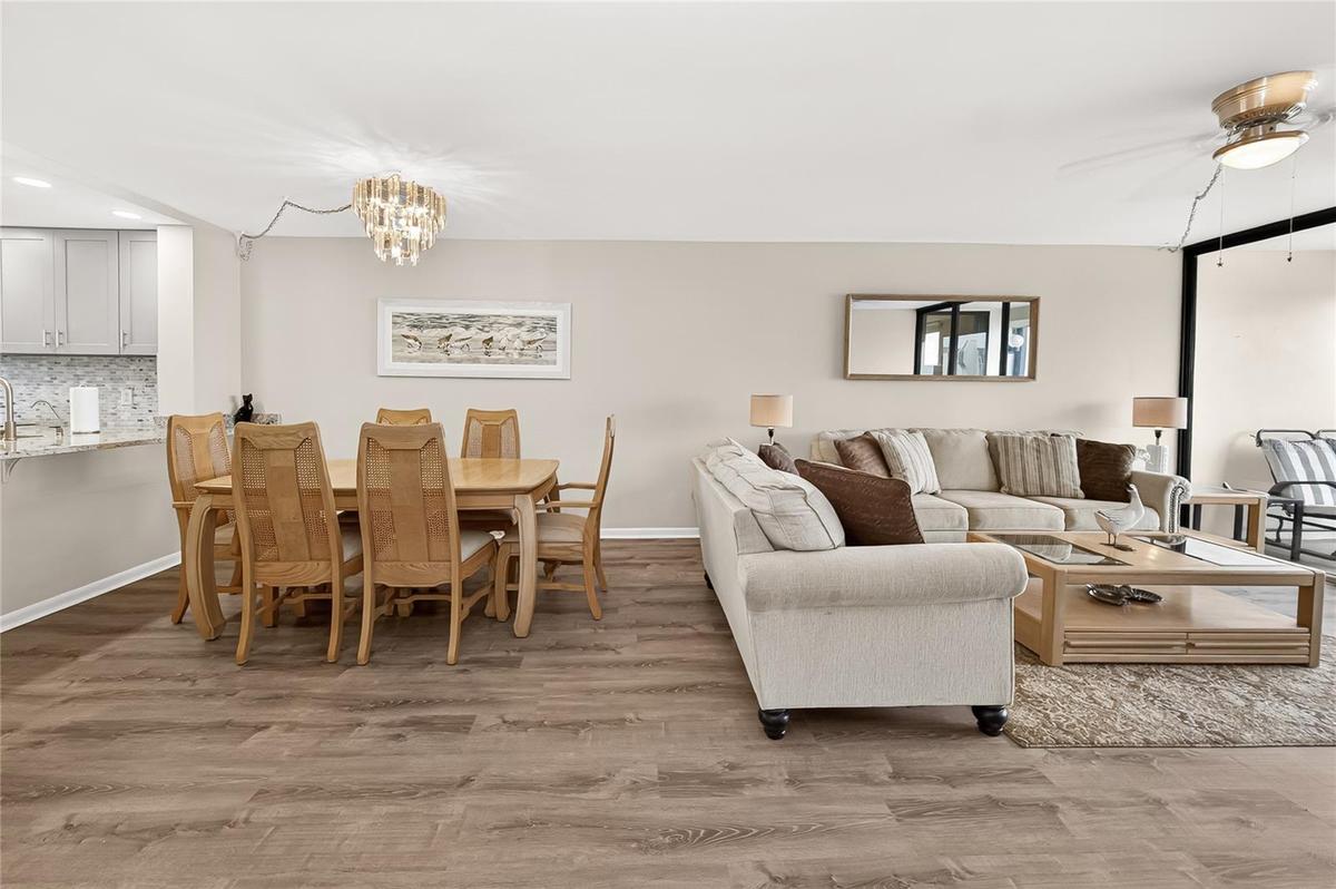 Dining area and living room have lots of natural light too!