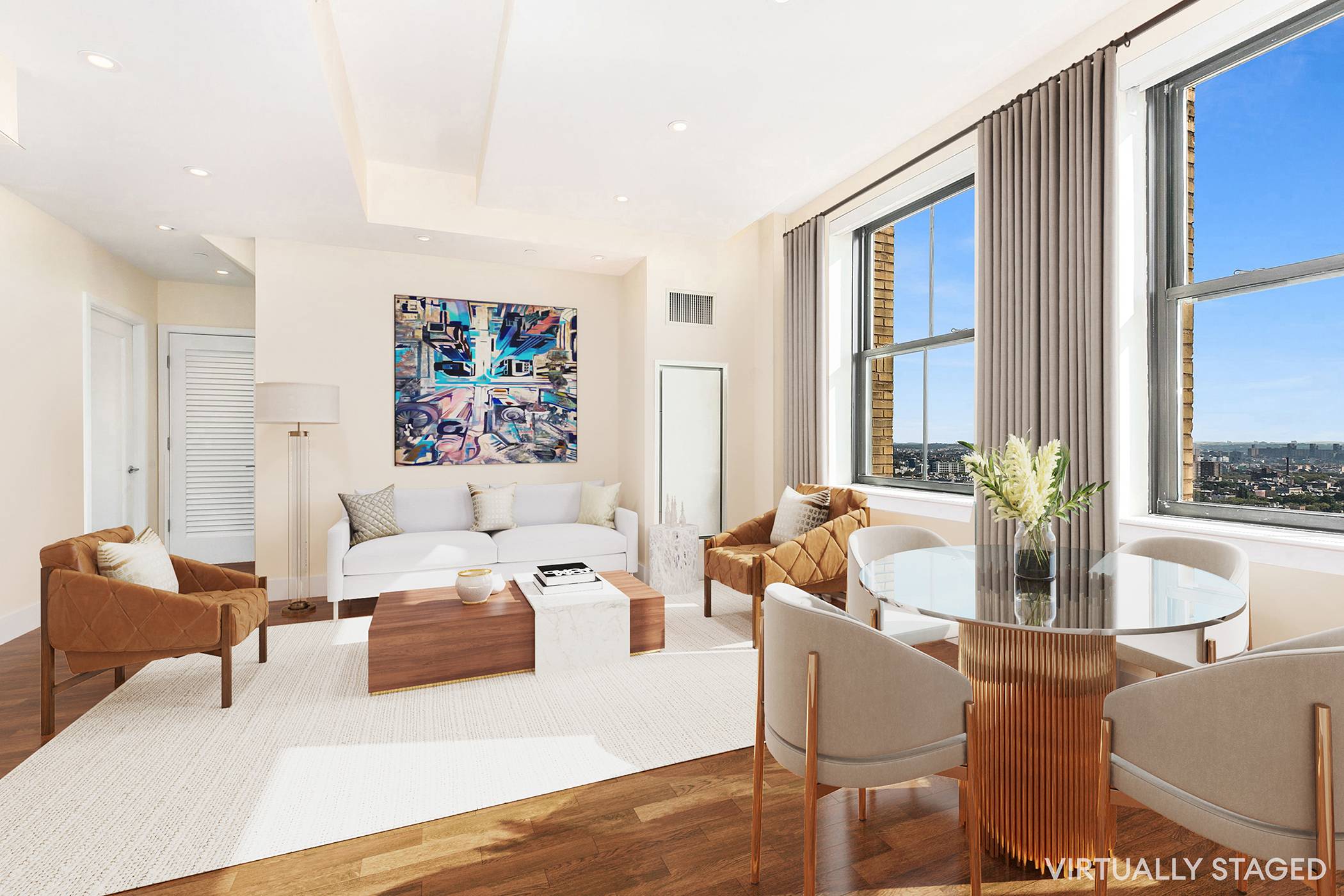 Apartment 25B at One Hanson Place is a fabulous split layout two bedroom, two bathroom condominium with spectacular views in Fort Greene's coveted former Williamsburg Savings Bank building.