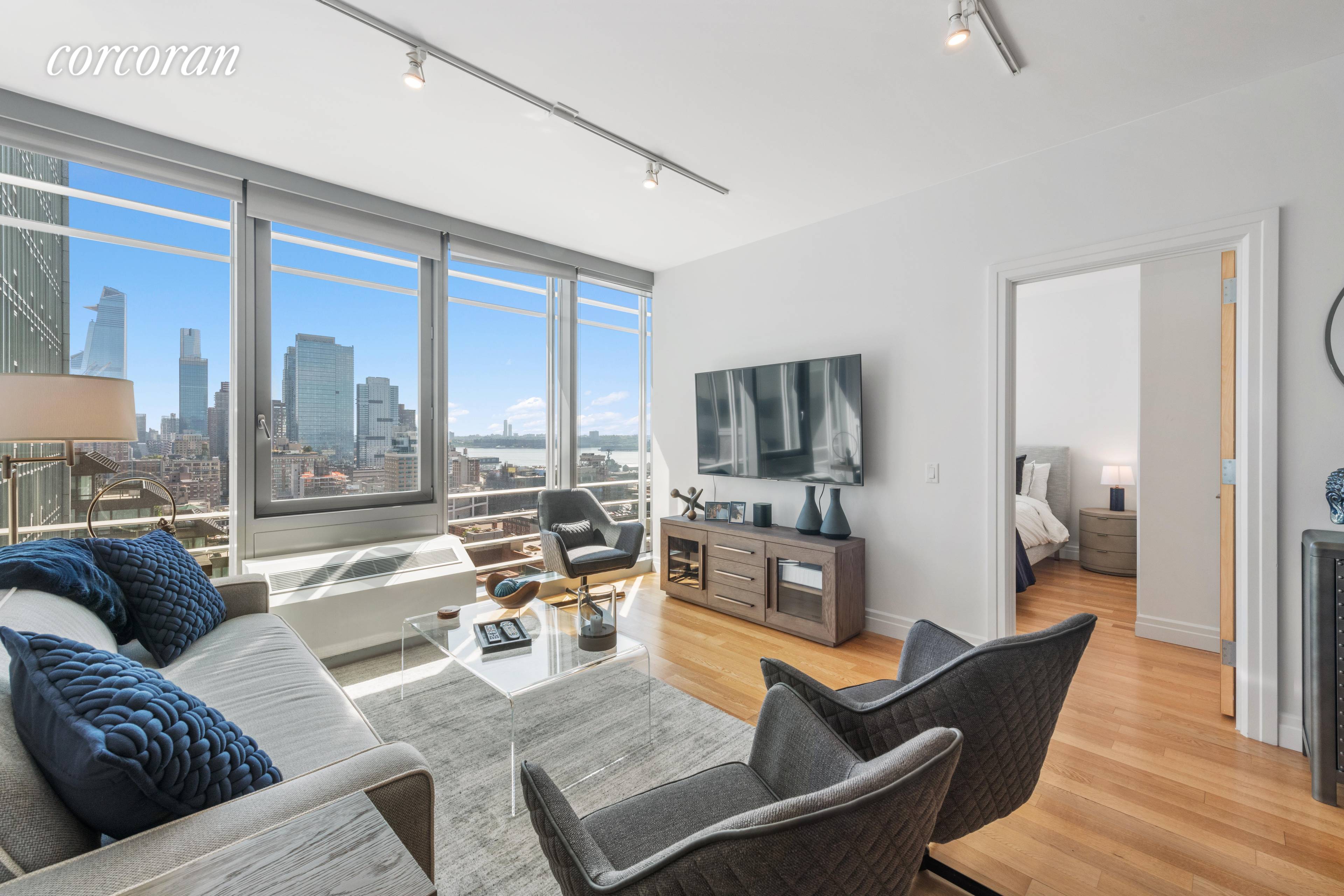 This luxurious 1 bedroom 1 bath with extra office space boasts floor to ceiling windows that drench the residence with natural light.