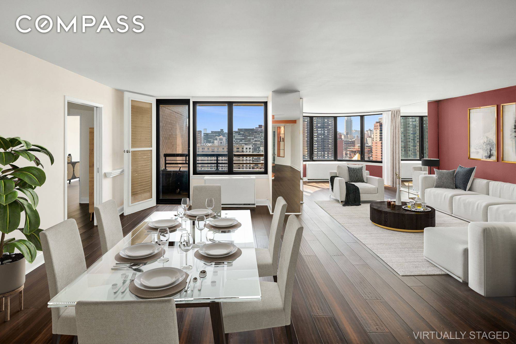Midtown east 2br flex 3 full service doorman condo with open spectacular city and water views.