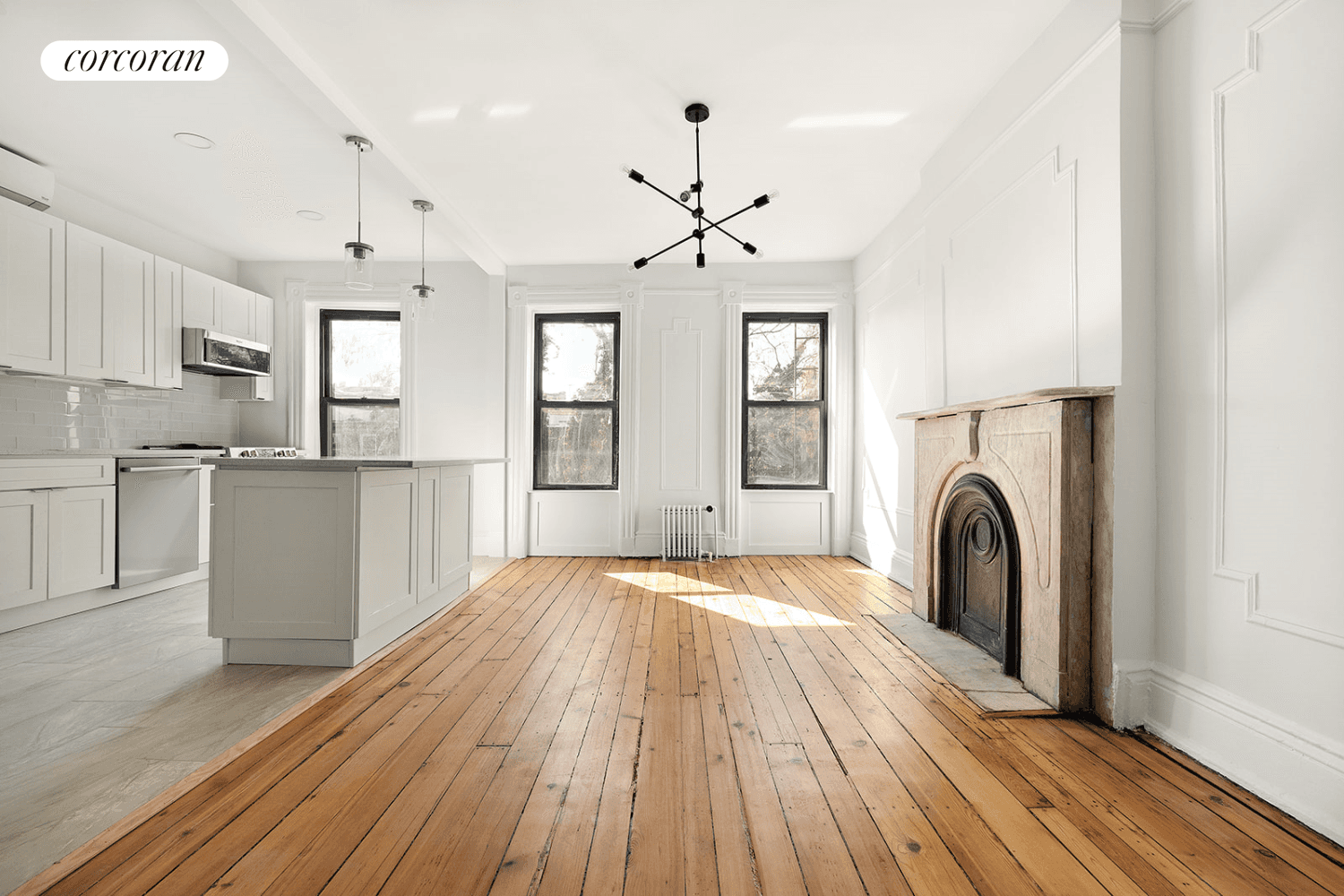 Situated on a highly coveted Park Slope block, this newly renovated apartment blends gorgeous historic details with modern conveniences and high end finishes.