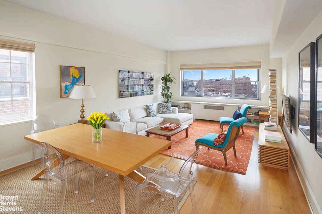Perched on the 17th floor of a classic Bing and Bing building this perfectly renovated corner apartment with extra high ceilings and a wall of windows offers dramatic views of ...