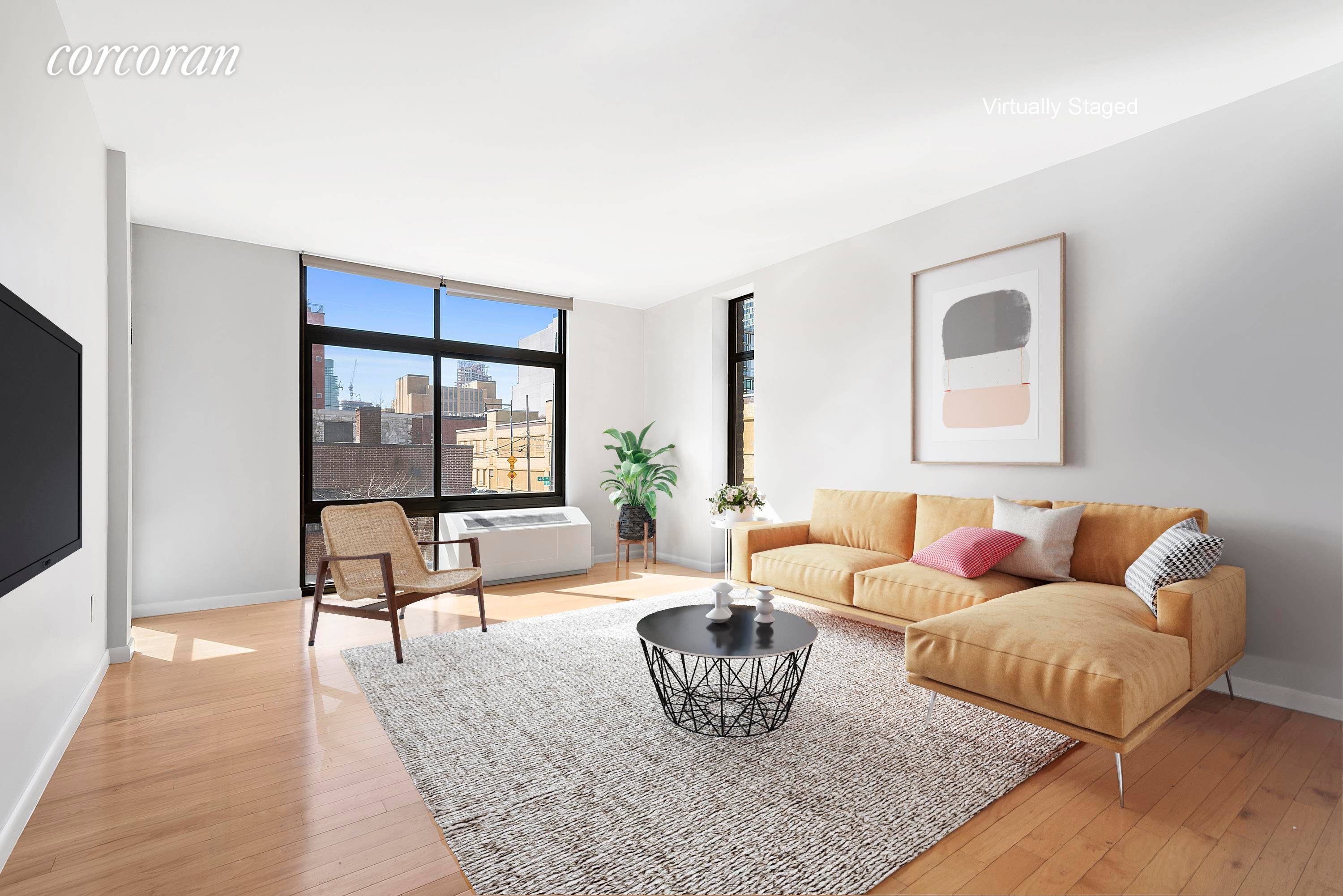 This spacious and sun drenched 2 bedroom 2 bathroom residence with 1, 114 SF is located in the heart of Hunter's Point, Long Island City.