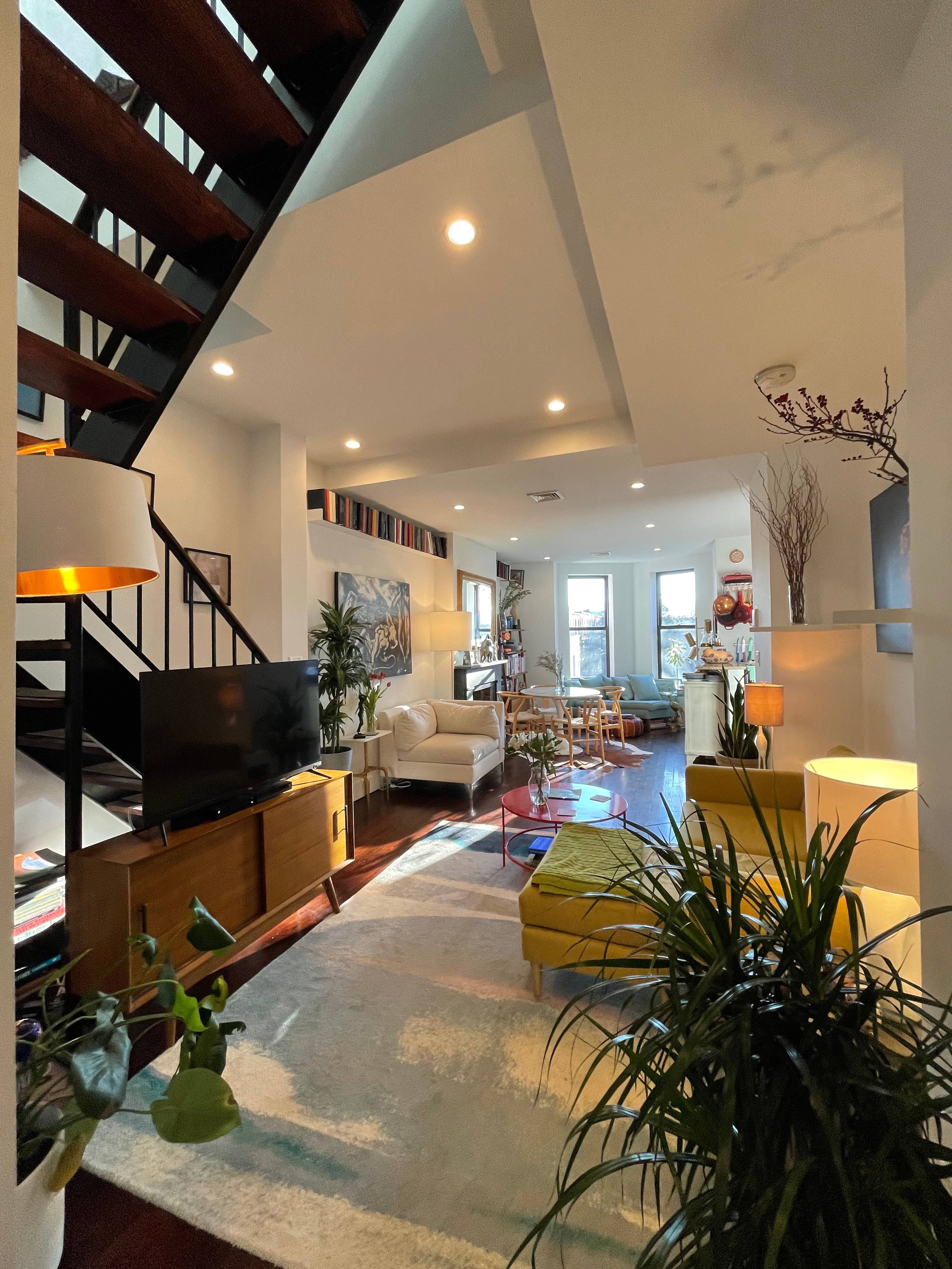 Offering modern amenities, enhanced and meticulously designed to maximize space, air and sunlight is this top floor 2 flights up 2 bedrooms, plus spacious loft space, 2 baths residence.
