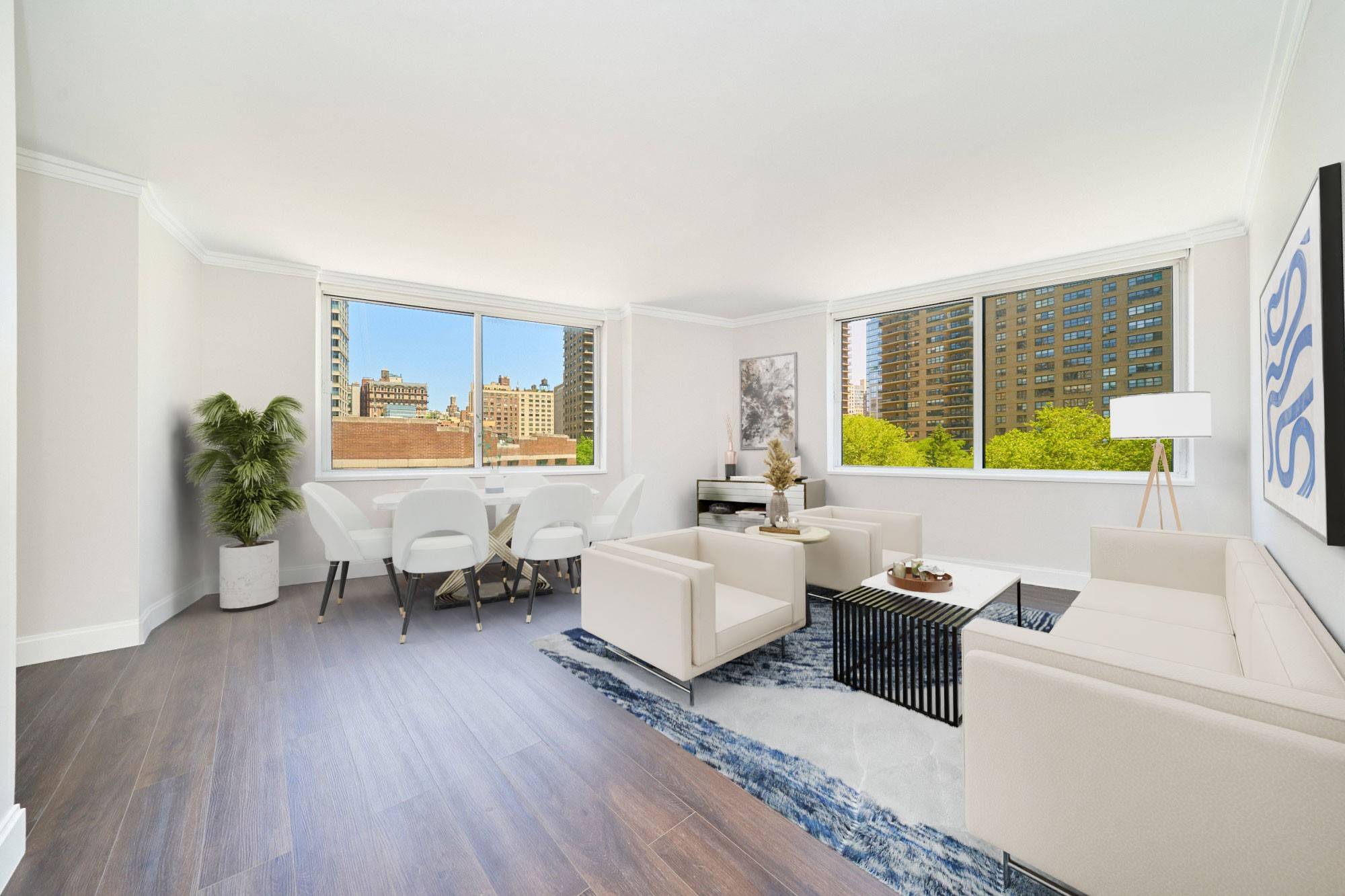 This huge renovated Junior 4 with dining room is located in the heart of Lincoln Square in the iconic building at 160 Riverside Blvd.