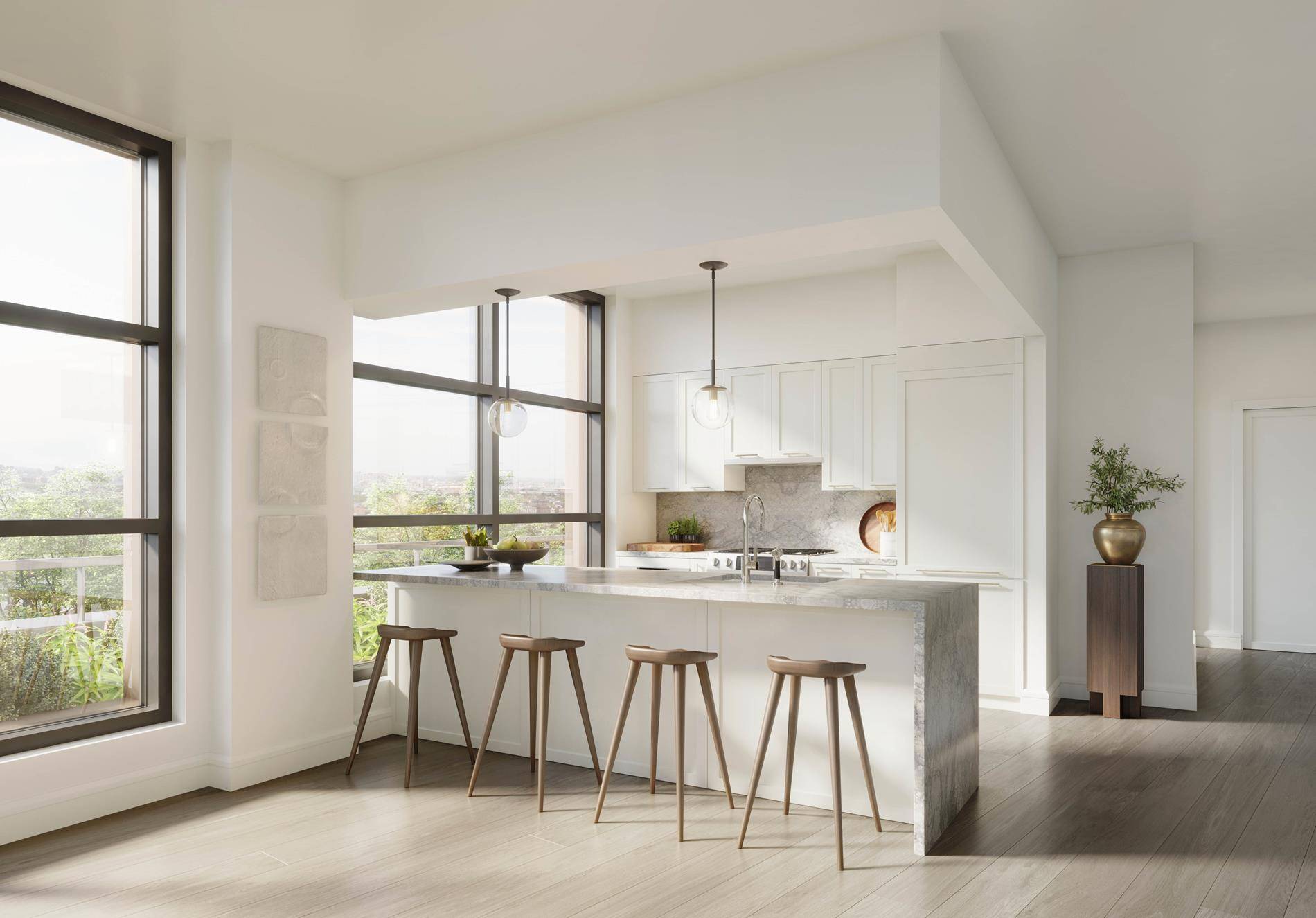 Introducing Residence 9H at BLVD, a stunning two bedroom, two bathroom condominium with balcony that offers an unparalleled living experience in the heart of Forest Hills.