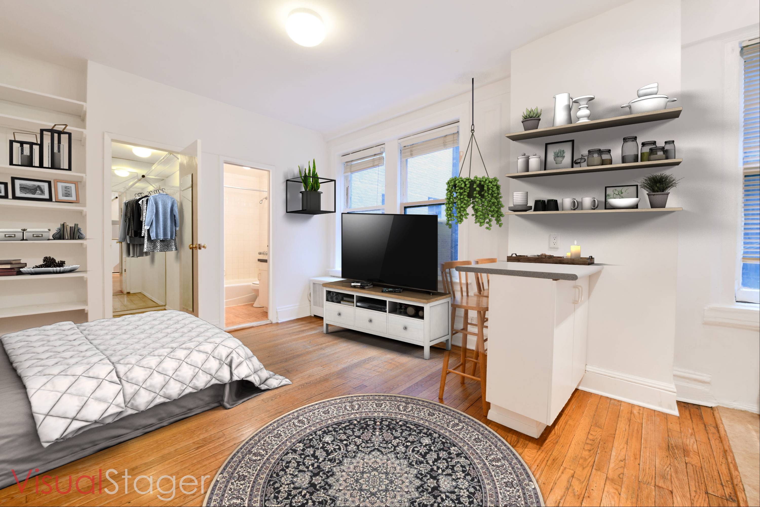 Charming Studio Prime Upper West Side Location, Quiet amp ; Cozy Home featuring hardwood floors, walk in closet and three large windows for natural exposure.
