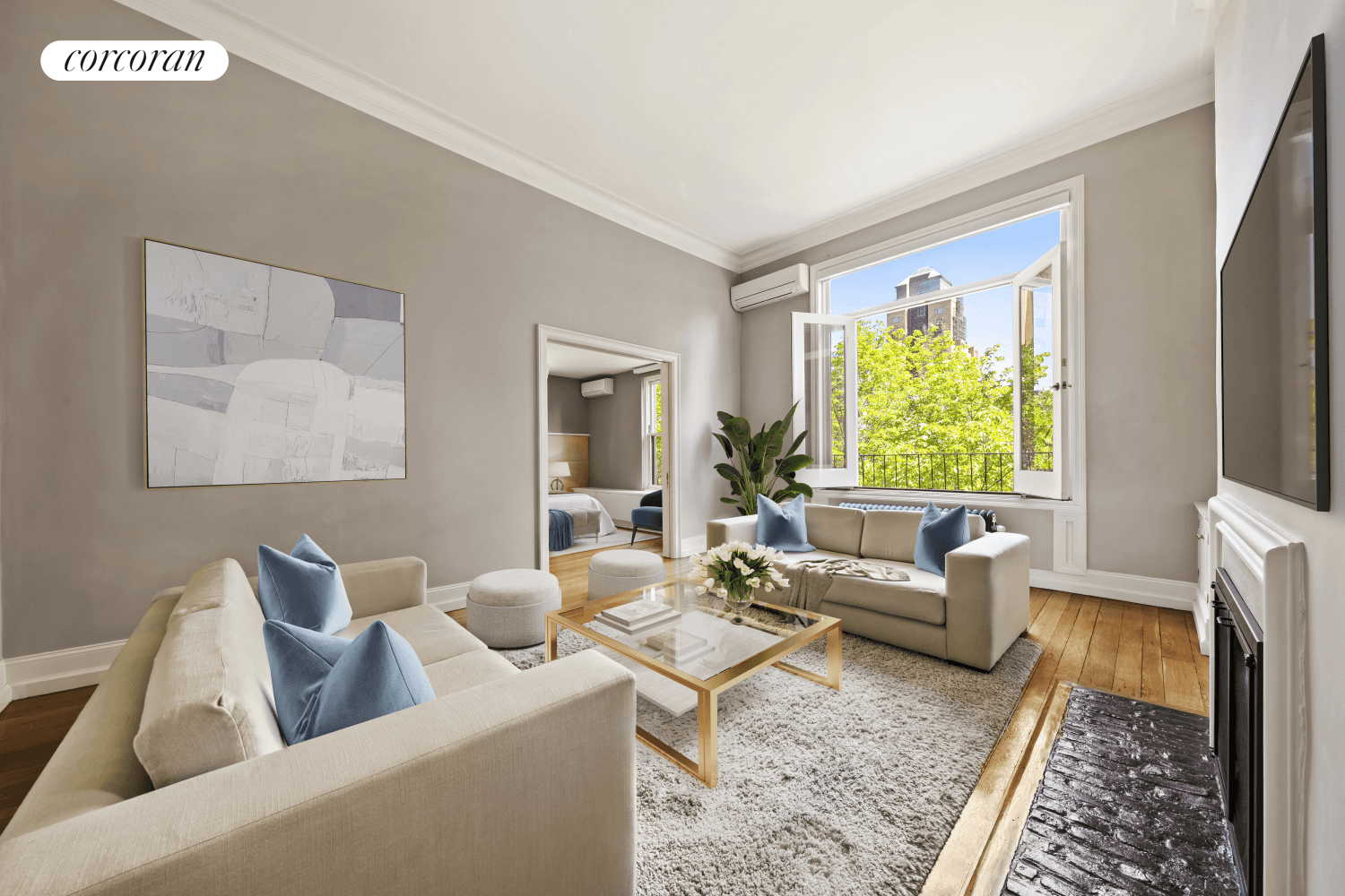 This pied a terre friendly one of a kind two bedroom two bathroom home is perched on the top floor of a boutique part time doorman cooperative.