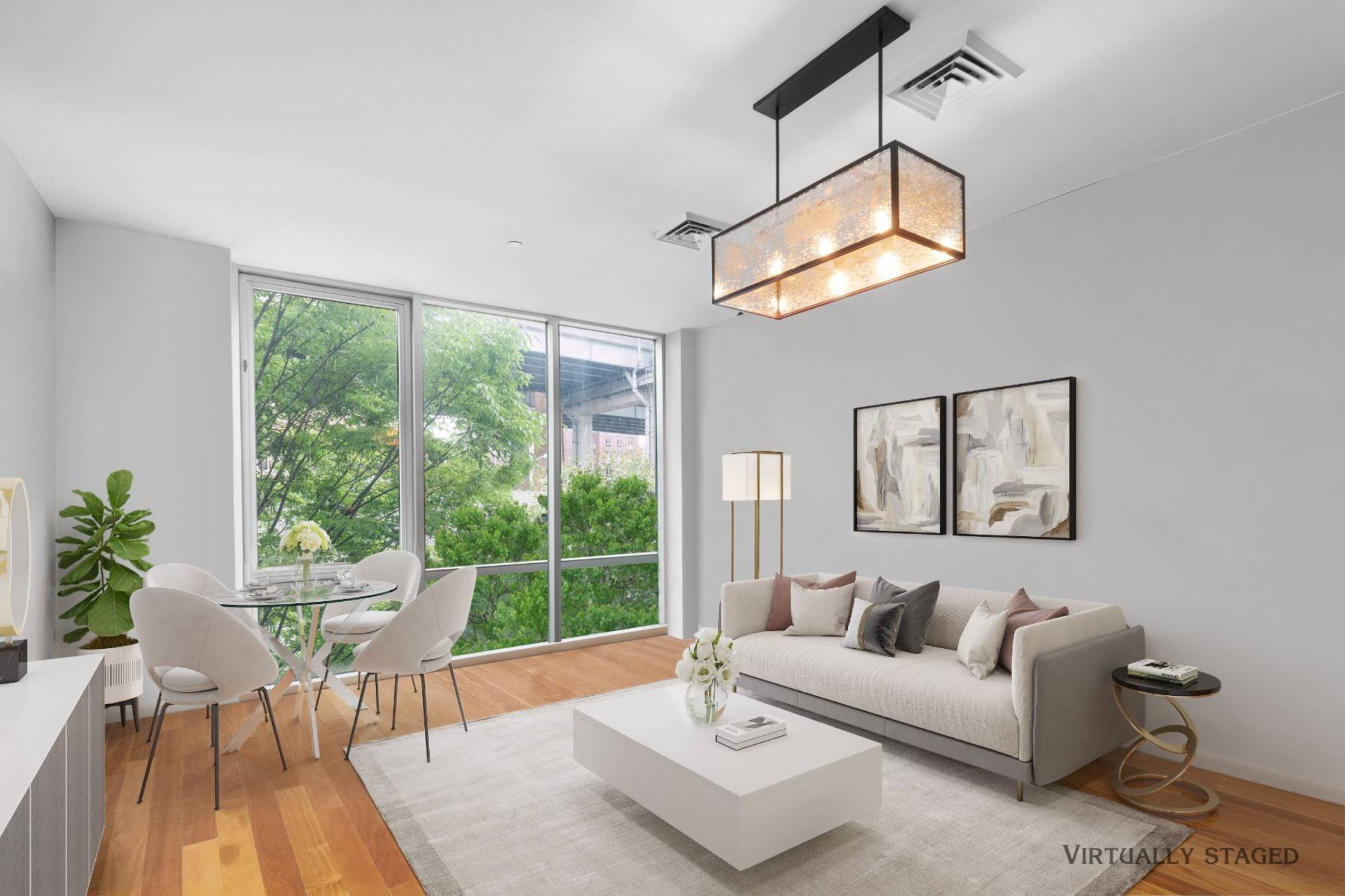 Nestled on tranquil Dunham Place in a boutique condominium, this modern one bedroom one bath apartment offers unique views of the Williamsburg Bridge that change with the seasons and a ...