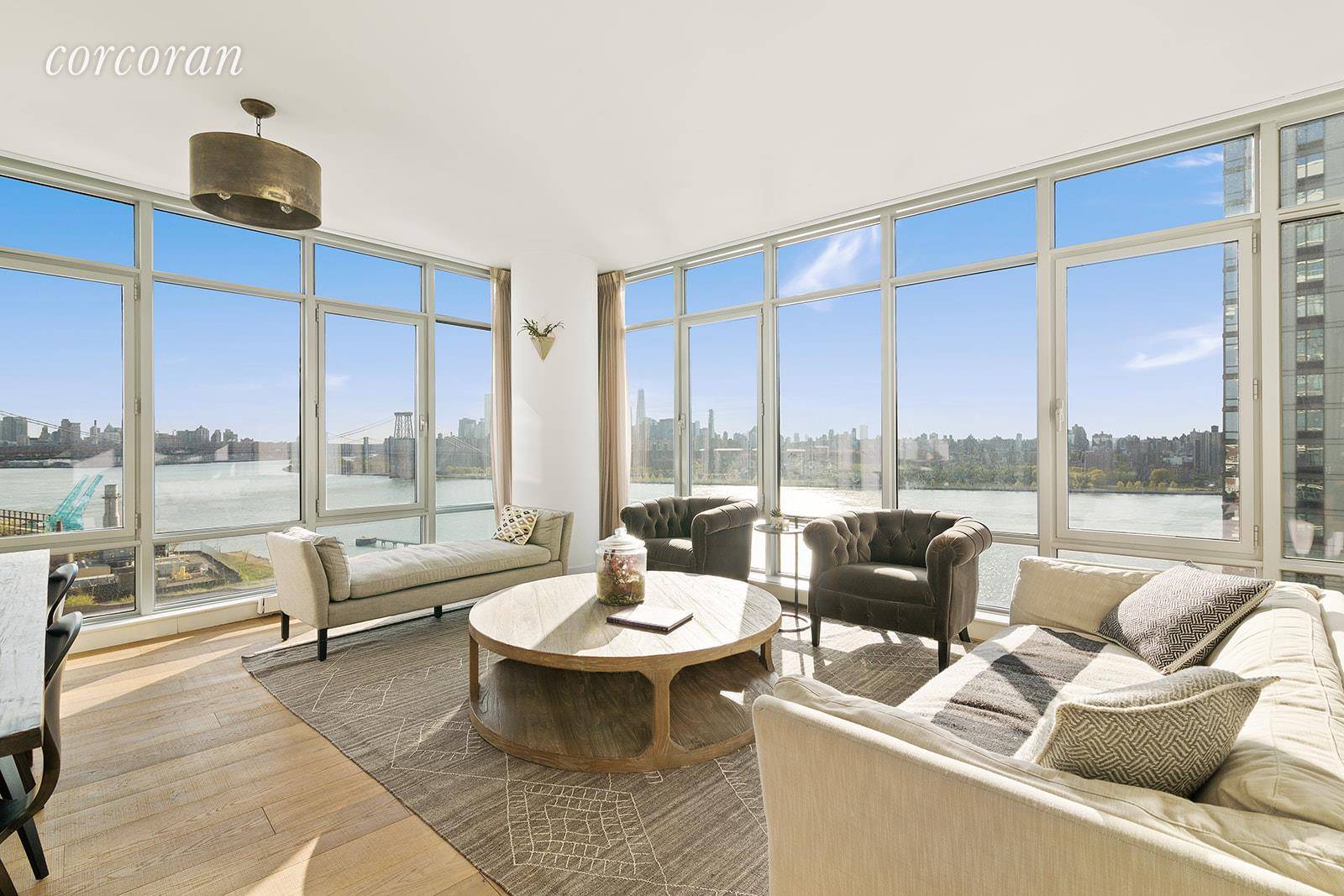 Panoramic city and river views from this mint condition condo with large balcony at Northside Piers !