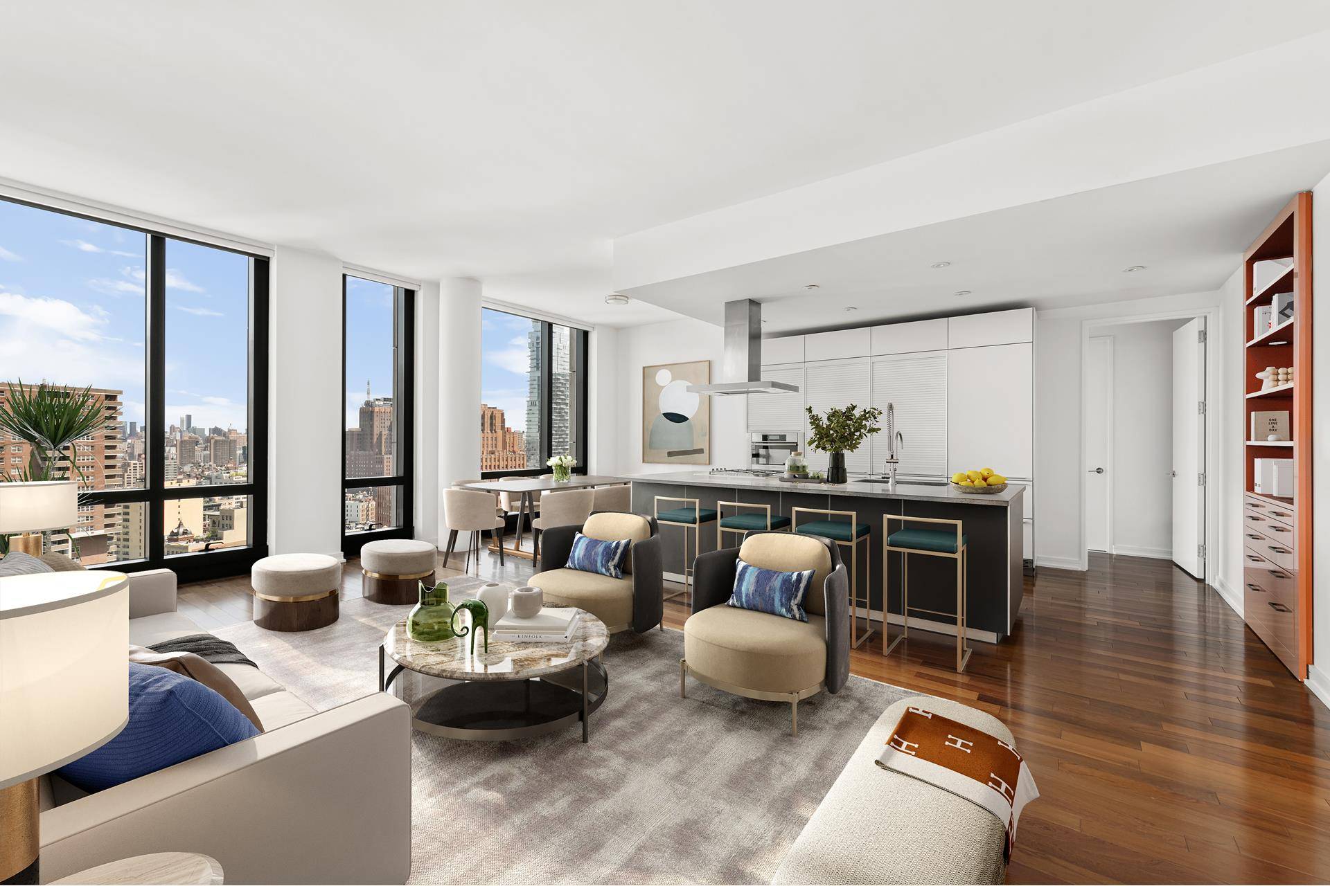 Perched on the 30th floor, this expansive 2 bedroom, 2 and a half bath residence at the esteemed 101 Warren Street Condominium boasts breathtaking vistas of the NYC skyline and ...